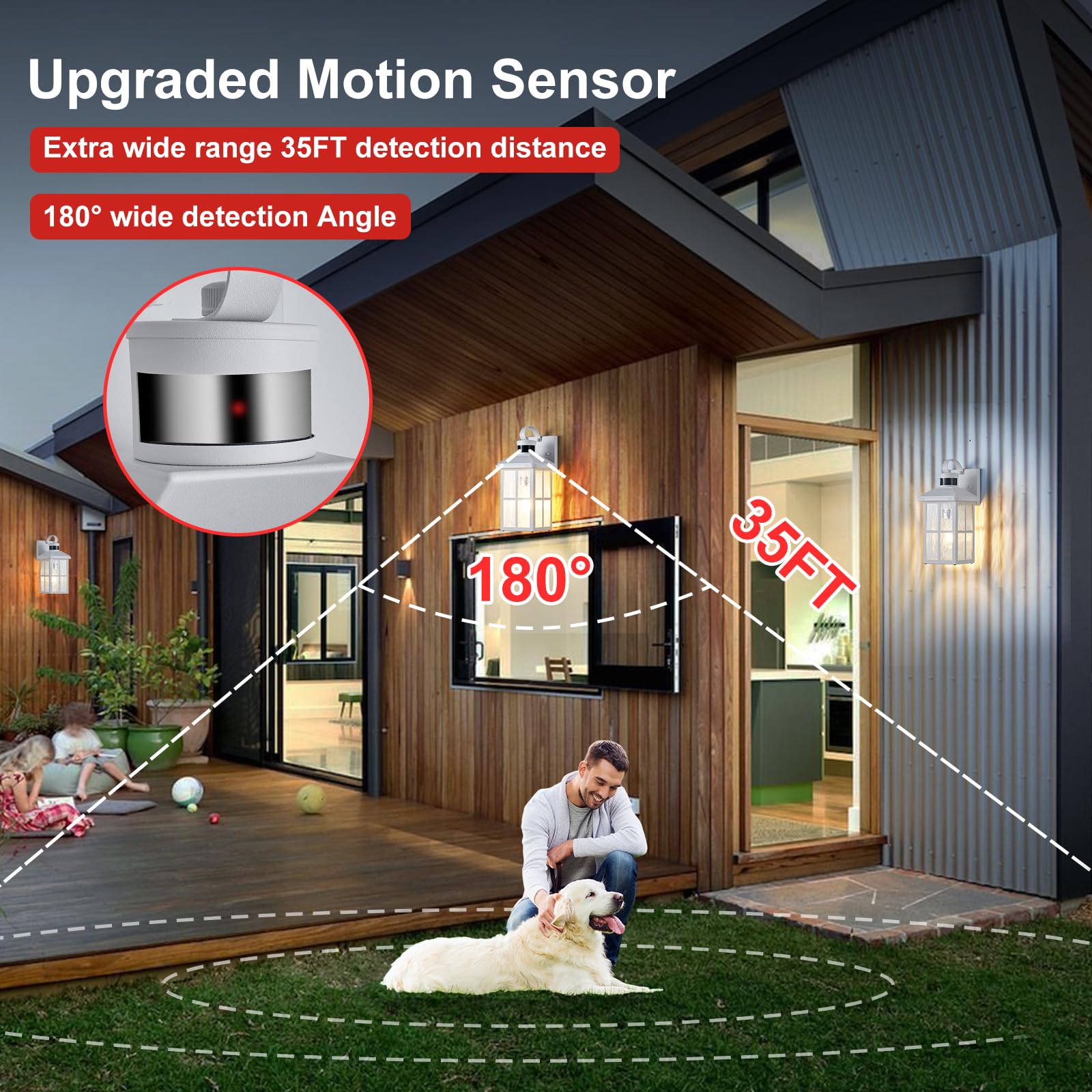 YJXGDIL Outdoor Porch Lights with Remote Control, Motion Sensor, 3 Lighting Modes, Metal, 2 Pack, White RW, Model H2001-2W-RW