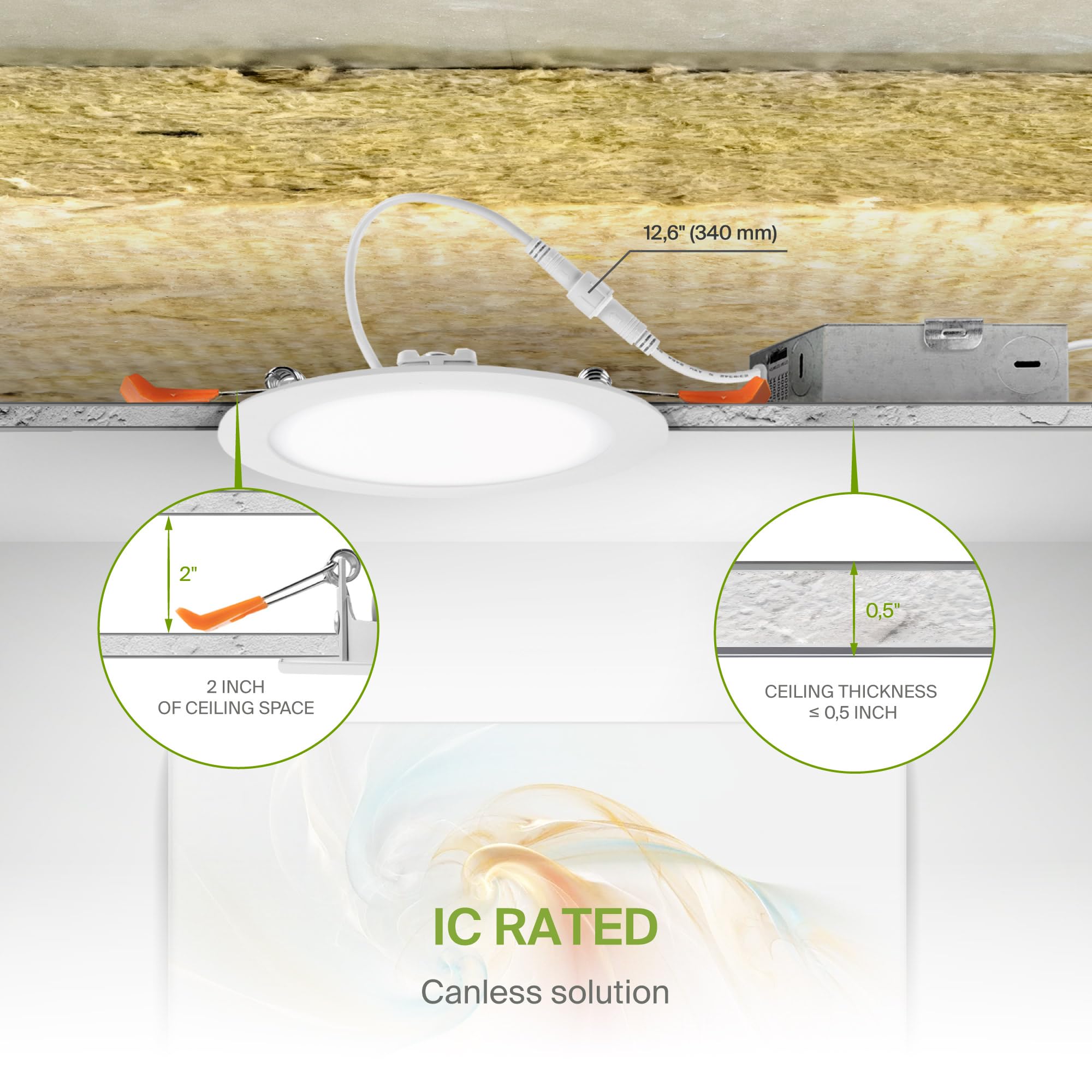 Asd 6 Pack Led Recessed Lighting 6 Inch 12W  5 Cct 2700K-5000K Cri90+  Ic Rated Ultra Thin Dimmable Ceiling Lights With J Box  Canless Wafer Downlight  Round Slim Panel Light  Energy Star Etl  White