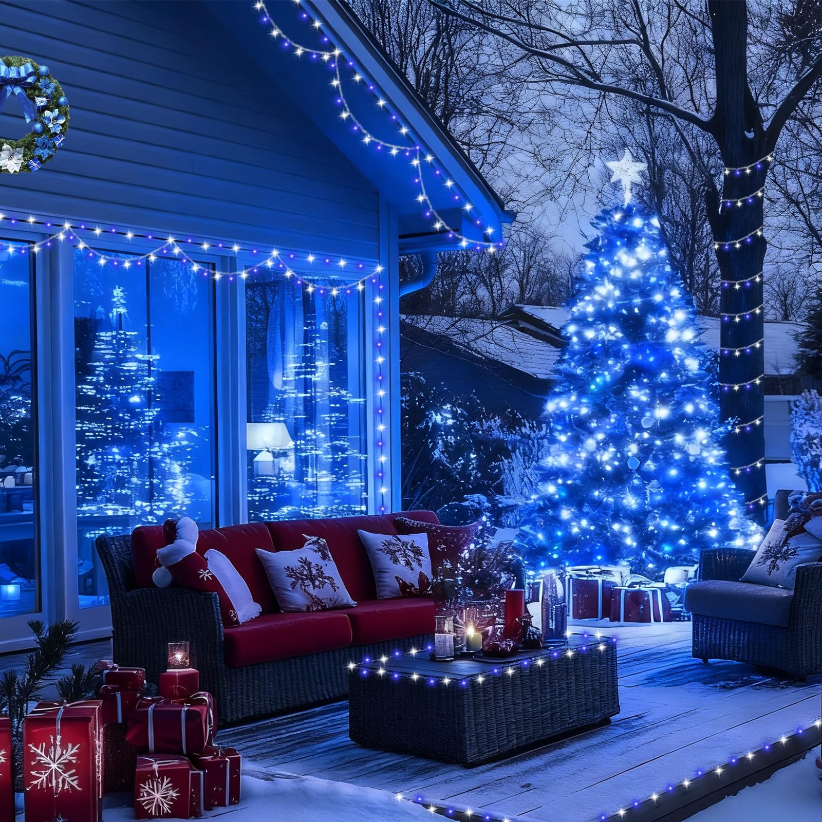 Yeguo 165Ft 500 Led Blue And White Christmas Lights Outdoor Waterproof  Clear Wire String Lights Indoor Plug In  8 Modes Clear Wire Twinkle Tree Light For Xmas Party Garden