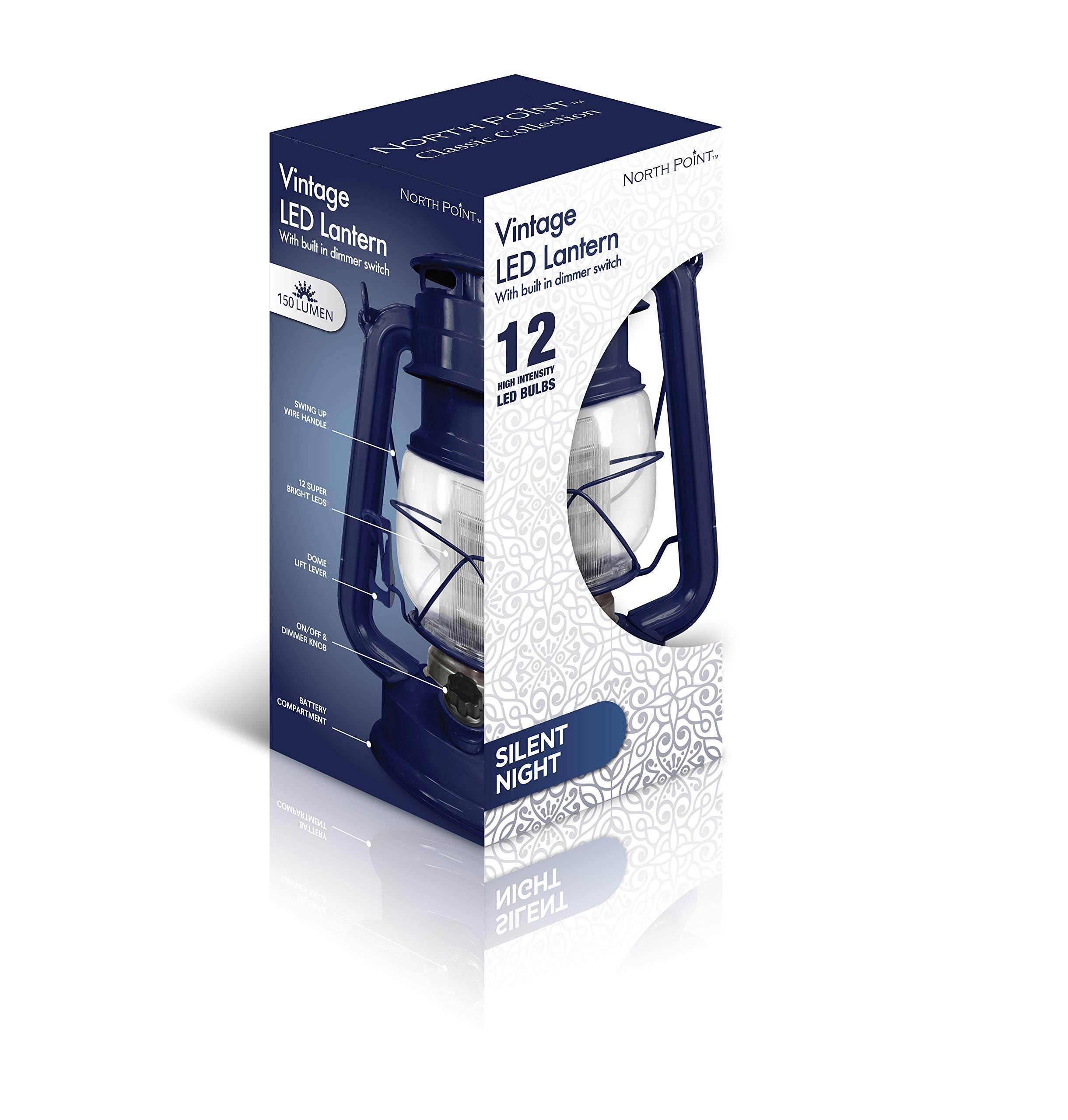 Northpoint 12-LED Vintage Style Lantern - Dark Blue, Metal, 10"x6"x6", Model 190481