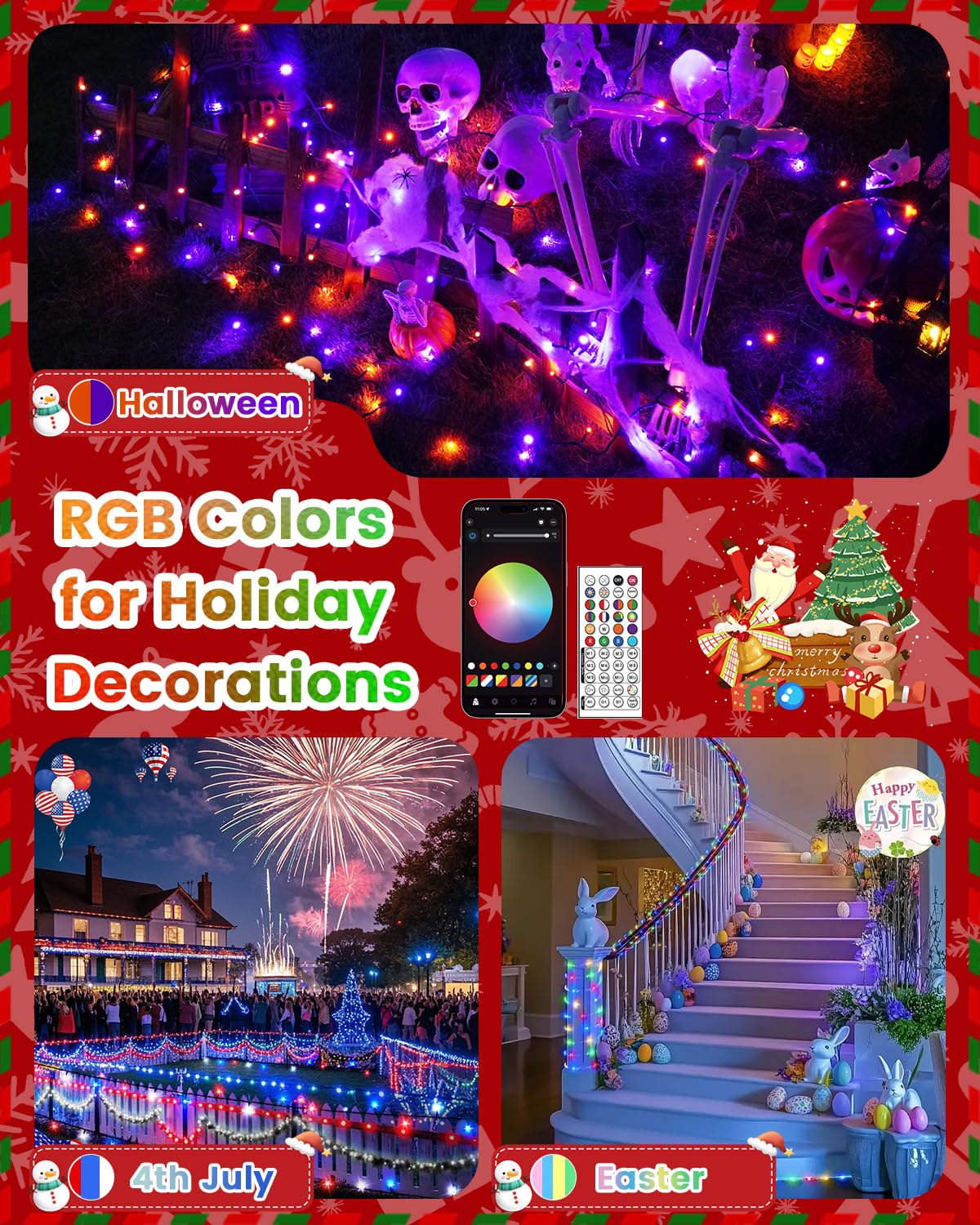 Smart Color Changing Christmas String Lights  107Ft 300Led App Control Rgb Led String Lights With Remote & Timer  Waterproof Twinkle Christmas Tree Lights Indoor Outdoor Holiday Xmas Tree Decorations