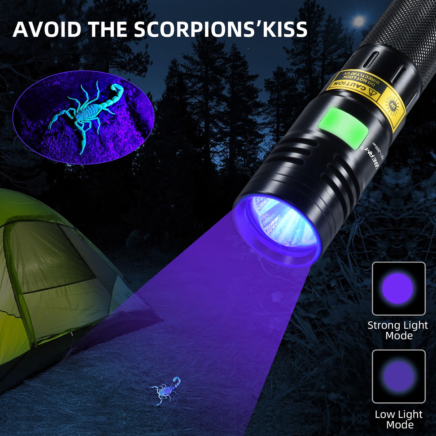 DARKBEAM UV Flashlight 20W 395nm Black Light Mini Rechargeable Detector for Pet Urine, Uranium Glass - Model UF2201-395nm-04
