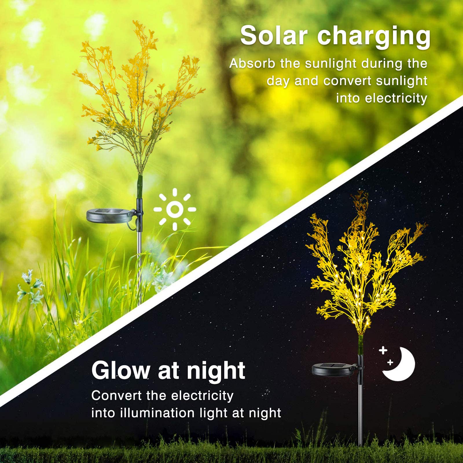 Neporal Solar Garden Lights Outdoor, Waterproof IP65, 4 Pack, Golden Plastic Flowers, Dusk to Dawn Decor, Model fe28834a-3ced-4a62-92c7