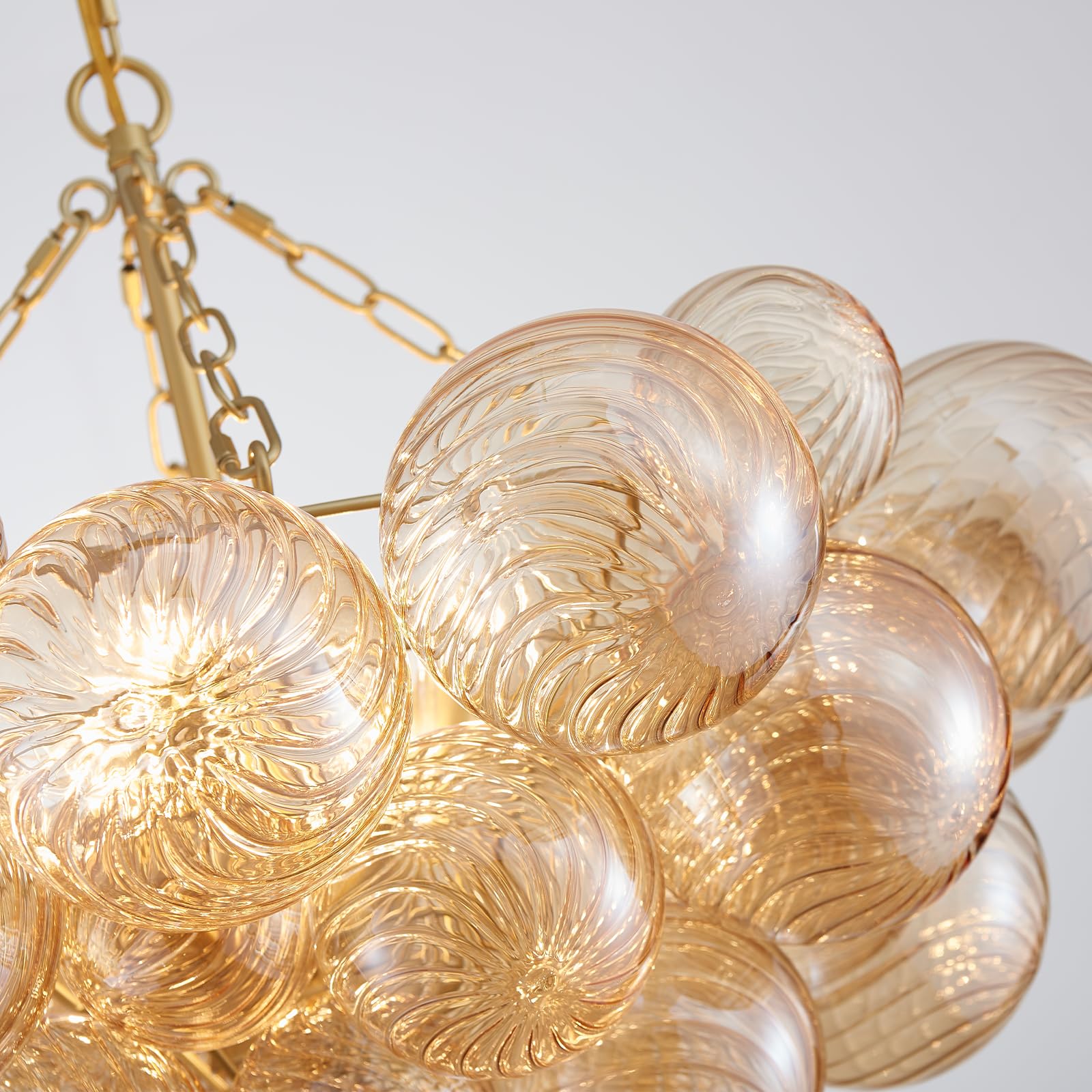 SM Saint Mossi 5-Light Bubble Ball Glass Chandelier, Amber Glass with Gold Frame, Modern Dining Room Lighting, Model SM-DY-24017