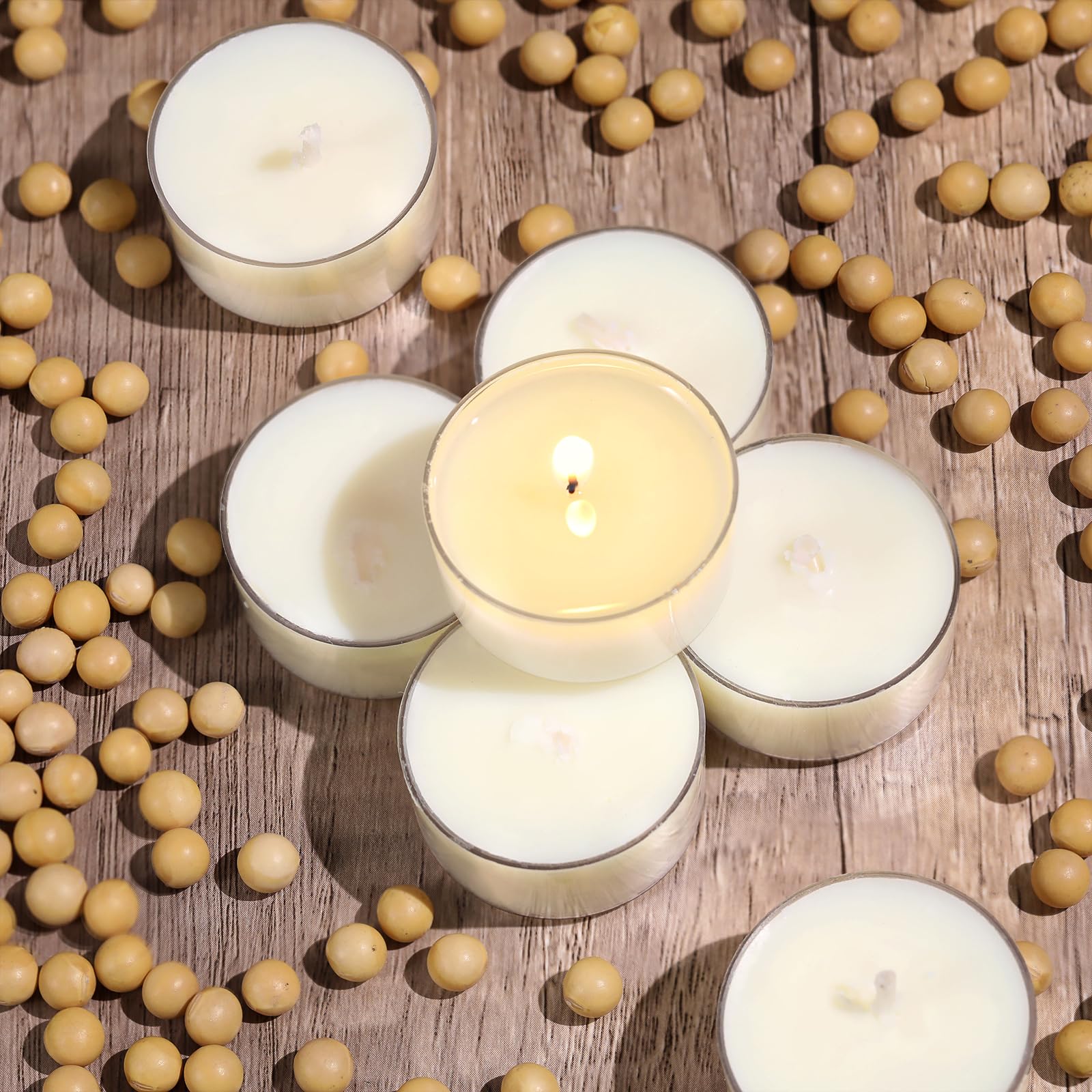 Simeitol 100 Pcs Soy Wax Tealight Candles (6 Hour Burn Time) White Unscented Votive Candles, Smokeless & Extended Burn Time Clea