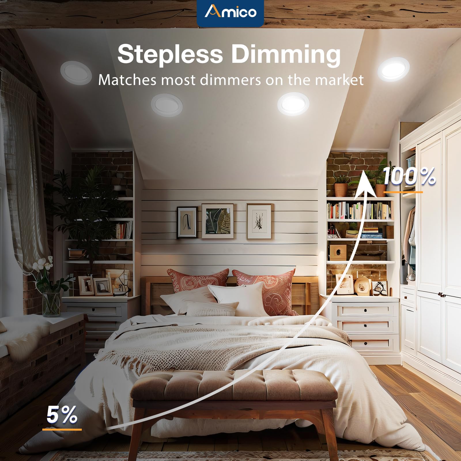 Amico 6 Pack 6 Inch Gimbal Led Recessed Lighting, 40 Tilt Adjustable Directional Canless Downlight, 2700K/3000K/3500K/4000K/5000