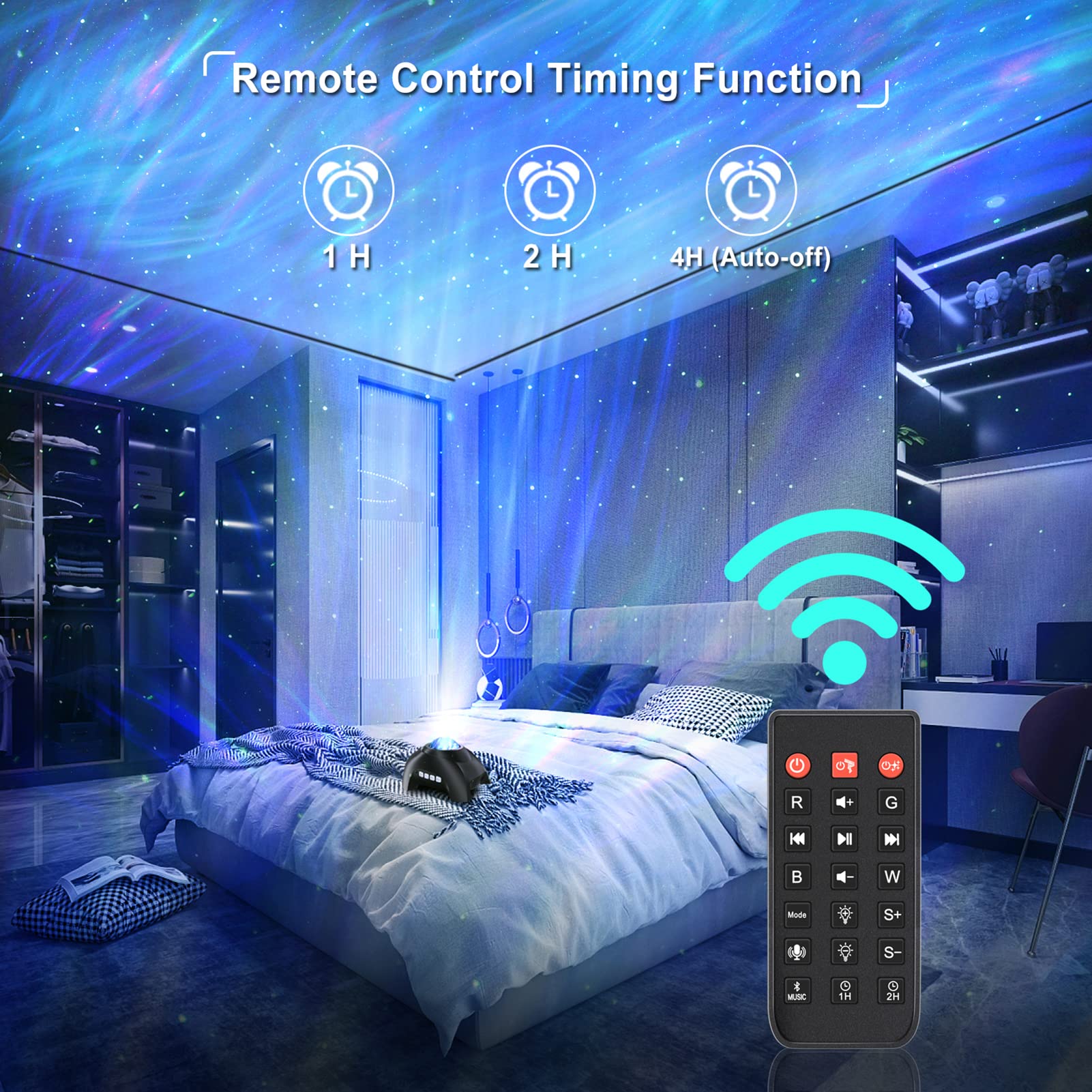 Vinwark Northern Lights Aurora Projector, Bluetooth Speaker, Black, Model HJ-XKD09