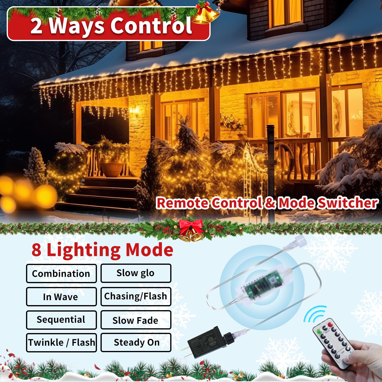 Ryblgled Plug-In Icicle Christmas Lights Waterproof - 65Ft 506 Led Icicle Lights For Outside Decorations With Remote, Warm White