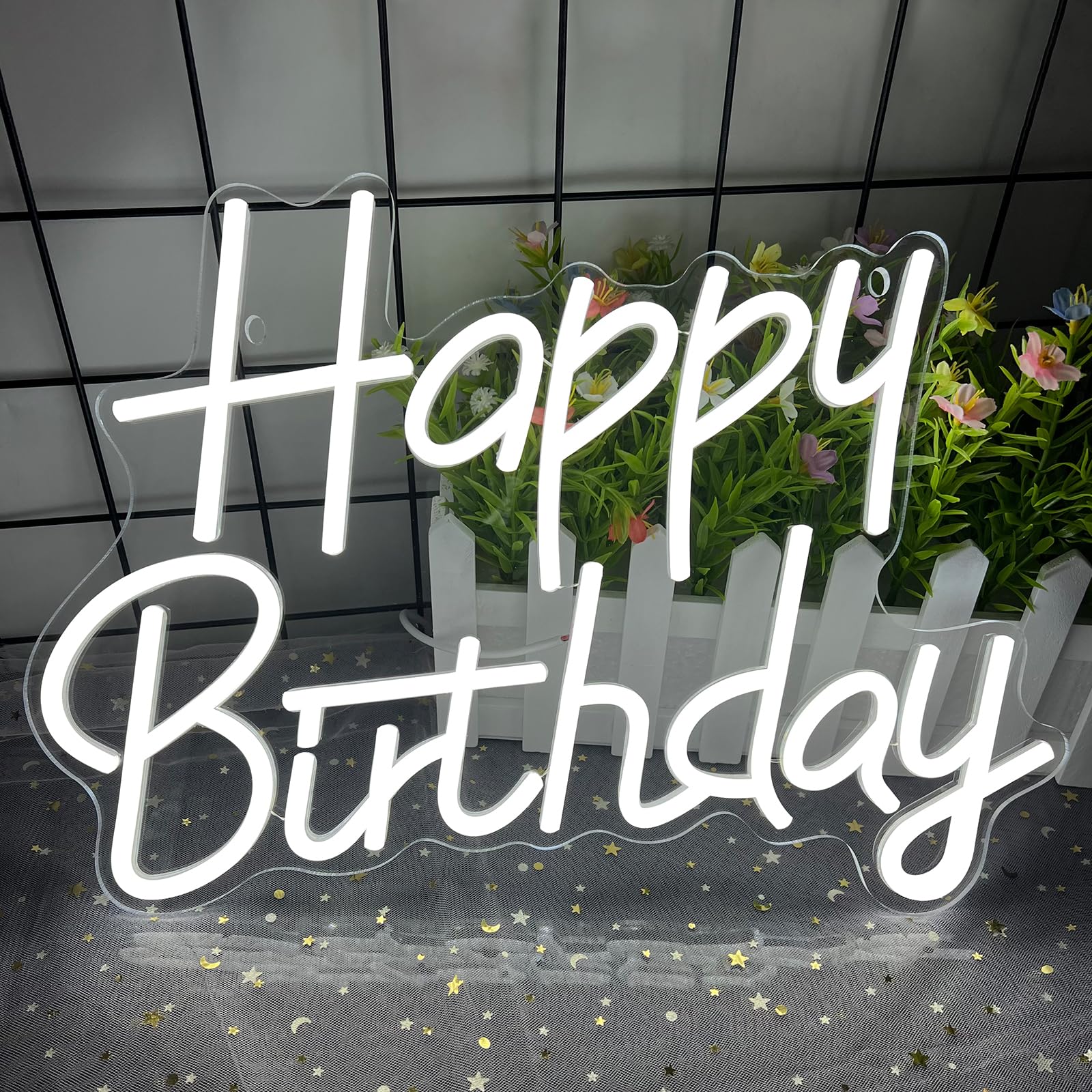 AYwYyjCh LED Birthday Neon Sign, Dimmable Wall Decor, Medium Size, White, Model YFNHD00404