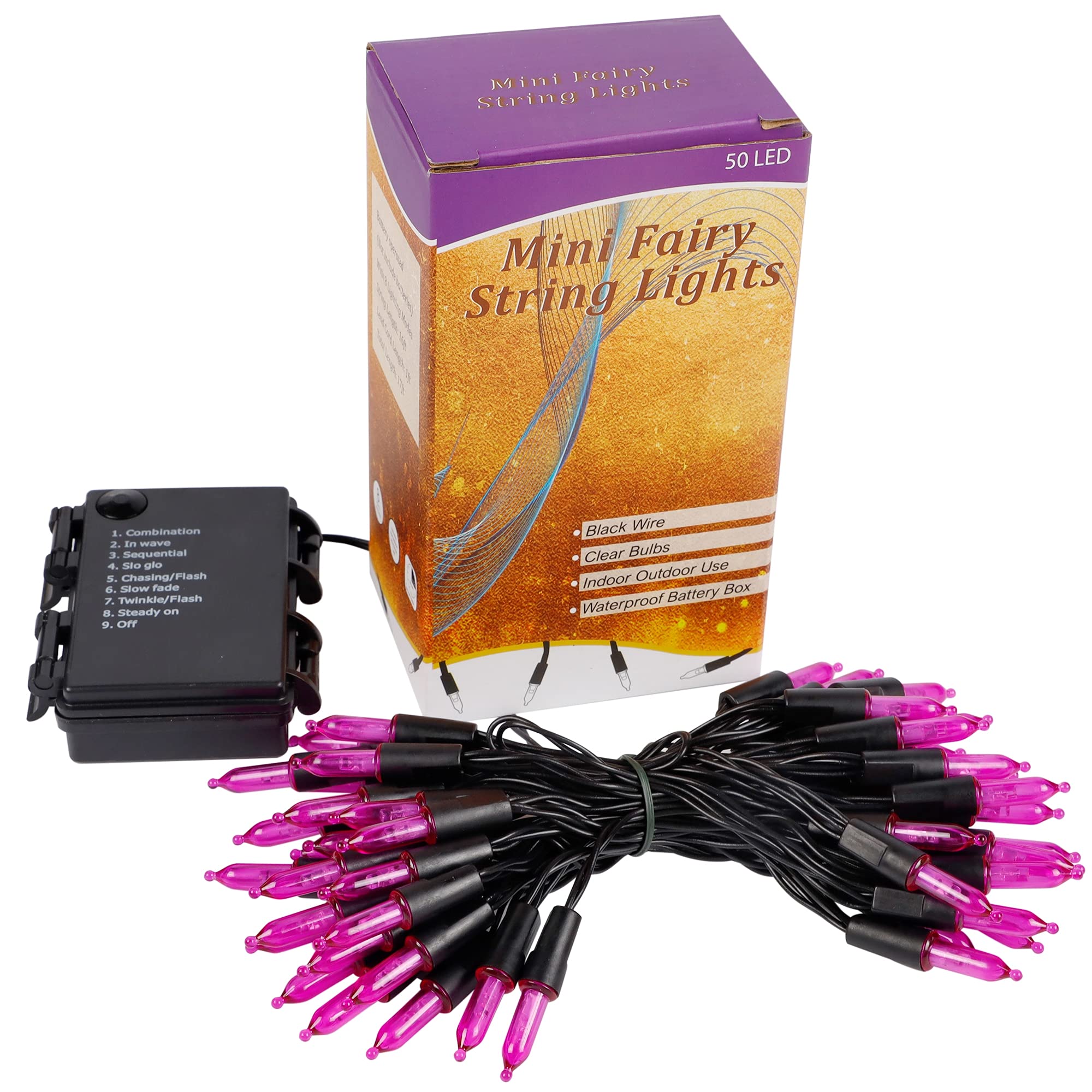 Blissun Mini String Lights - 50-Count Battery Operated, 8 Modes, 16 ft, Purple, 1 Pack, Synthetic Material