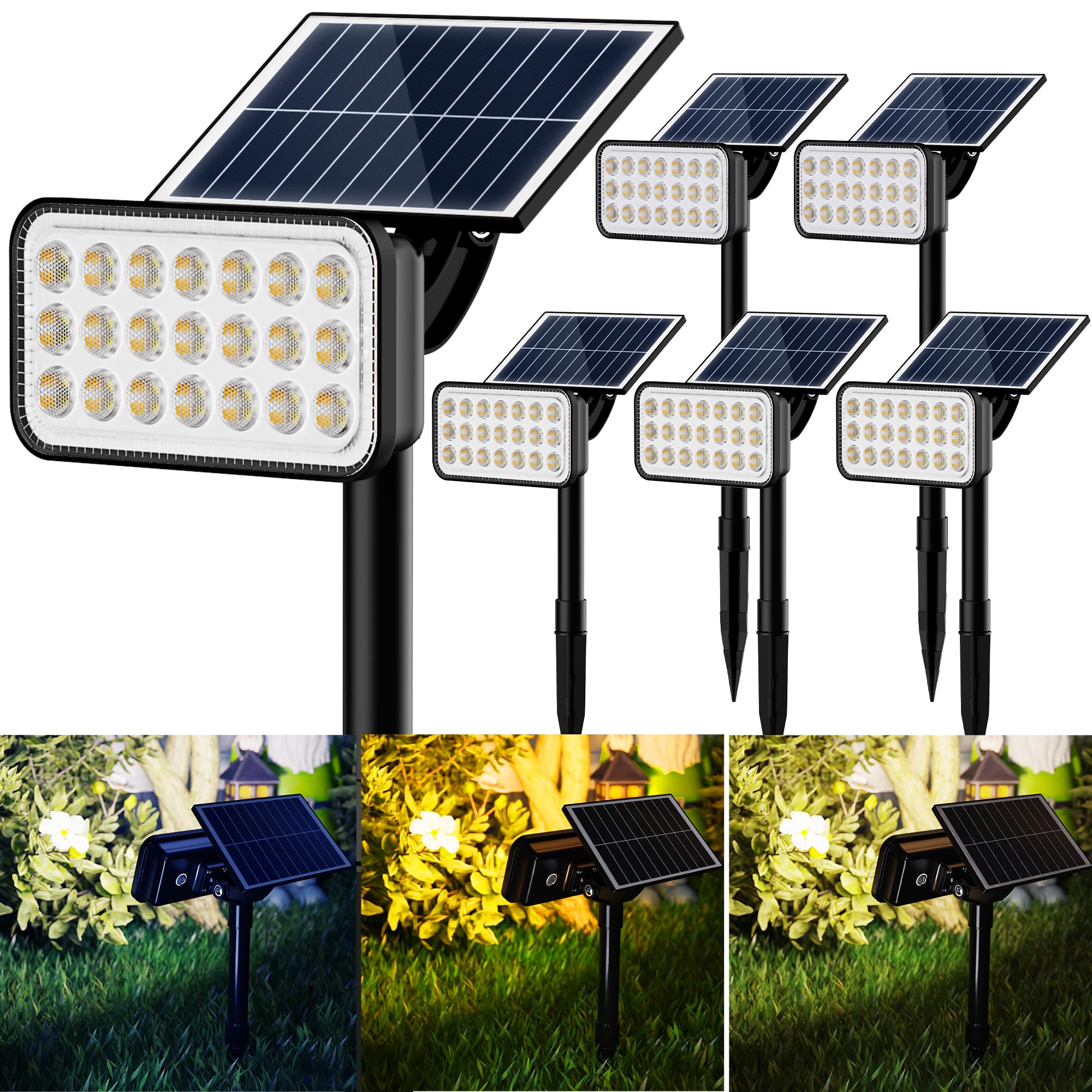 84 LED Solar Spotlights, JACKYLED Solar Spot Lights w/ 5 Lighting Modes 3 Color, 360 Adjustable Light & Panel, Outdoor Waterproo