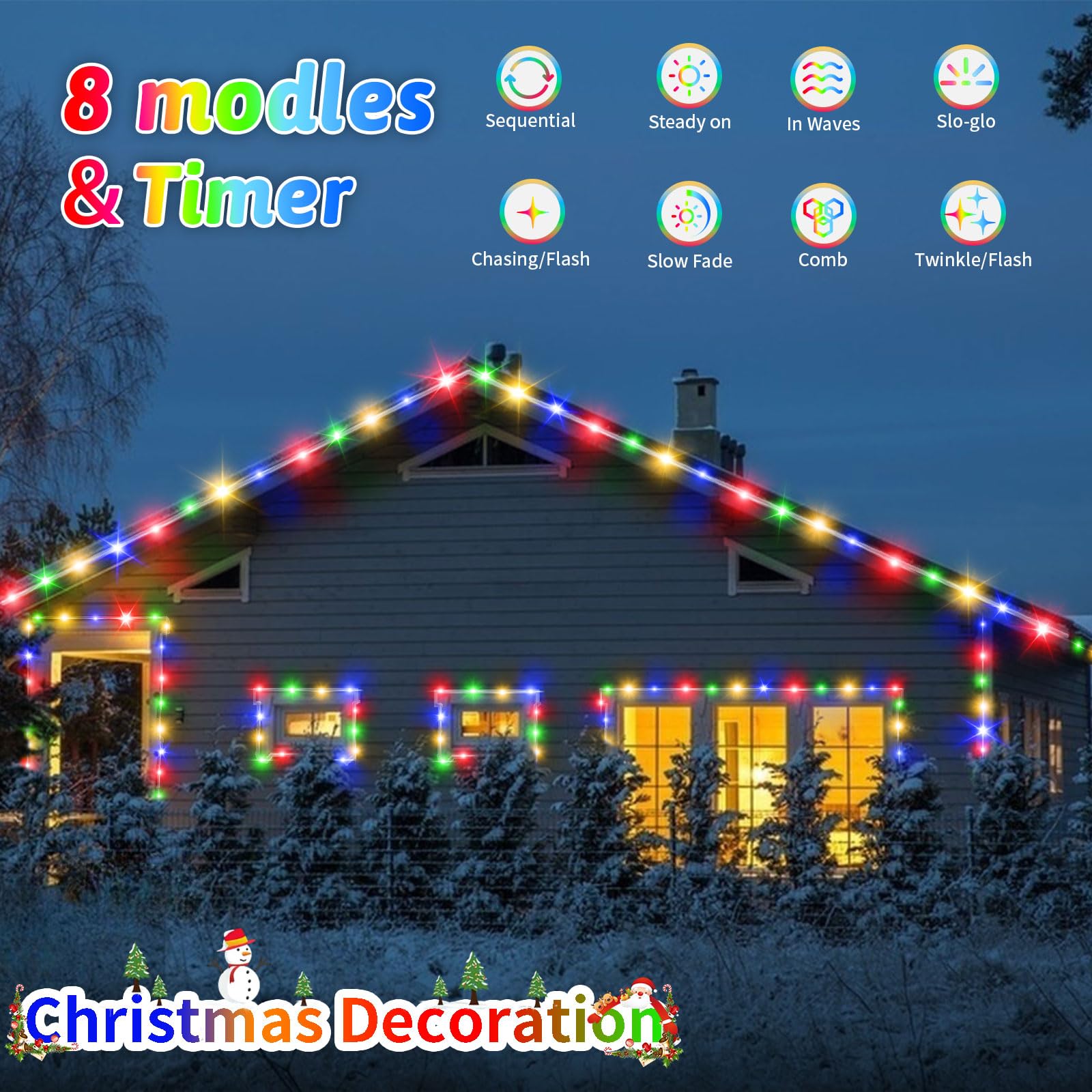 2 Pack Battery Operated Rope Lights ,Total 120Led Christmas Battery Powered String Lights Indoor Outdoor,8 Modes Waterproof Fairy Rope Lights With Timer For Bedroom Christmas Tree Patio (Multicolor)