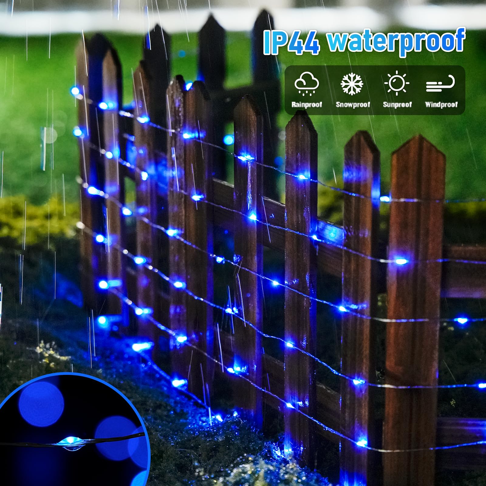 JMEXSUSS 200 LED Blue Fairy Lights, 66ft Waterproof Christmas Twinkle Lights, Model JMF-S-0200