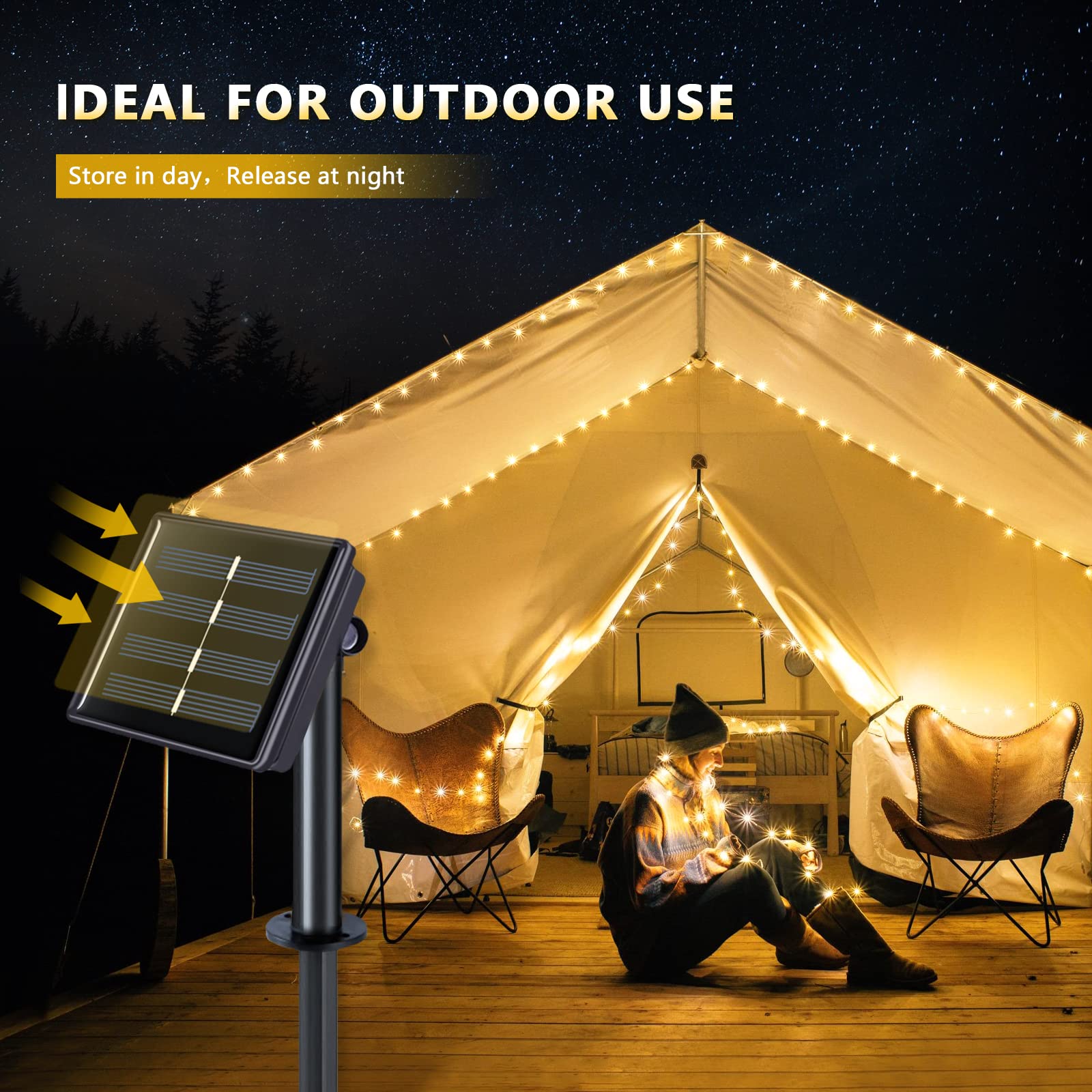 JMEXSUSS Solar Fairy Lights 33ft 100 LED Copper Wire Waterproof Warm White 2 Pack Model 007-S