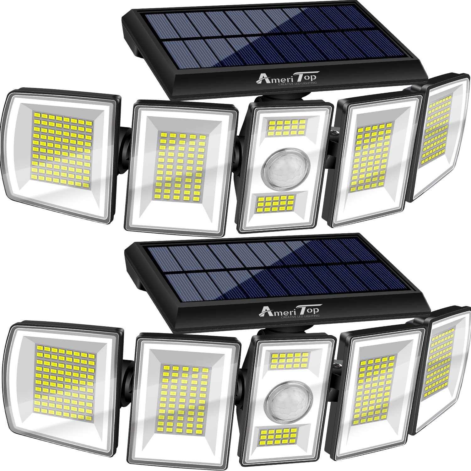 Ameritop Solar Lights Outdoor 300 Led 6500K Motion Sensor Lights Cordless; 5 Adjustable Heads, 360 Wide Angle Illumination, Ip65