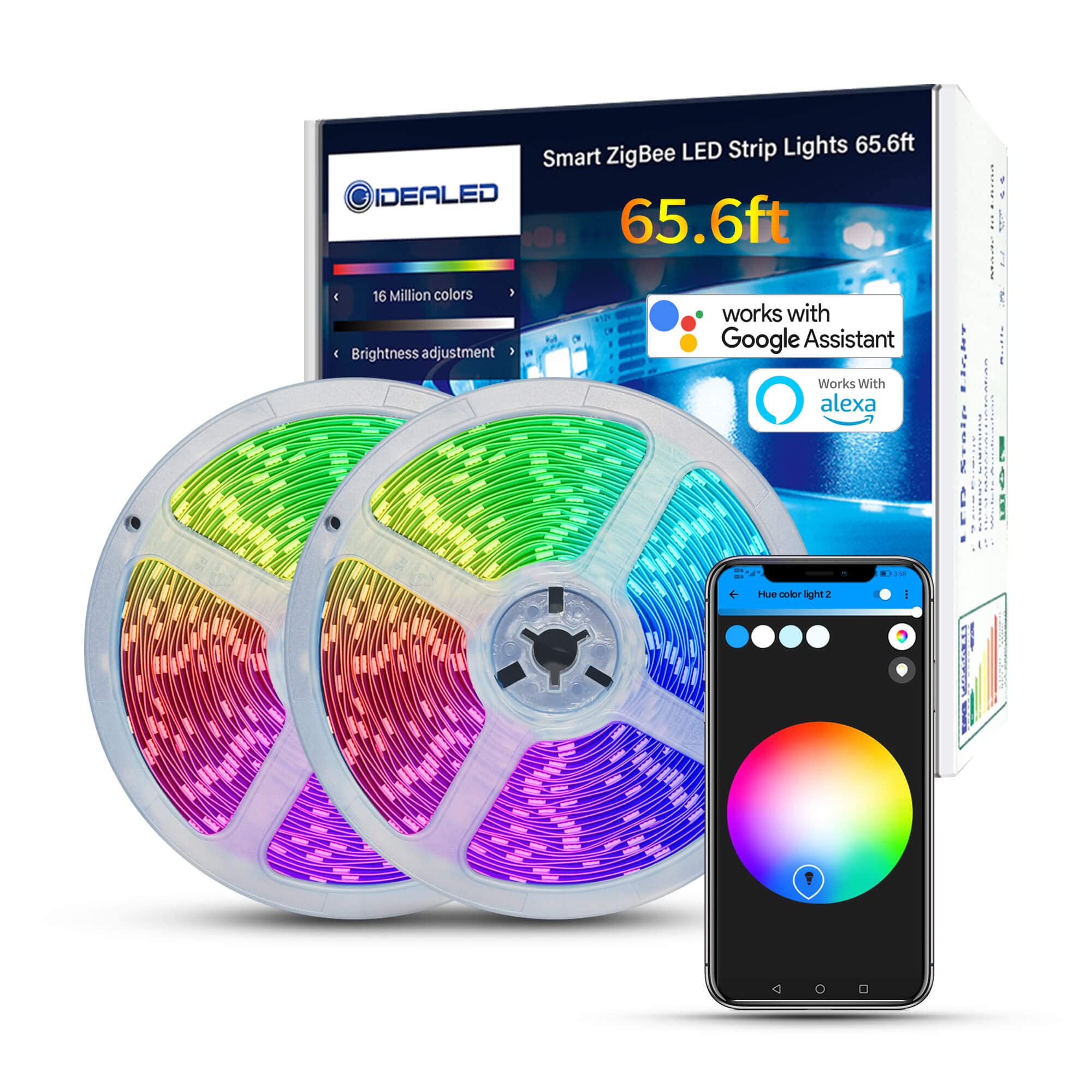 GIDEALED Zigbee RGB LED Strip Lights Kit, 65.6ft, Model ZC05M-20, Smart Voice & APP Control, Plastic Material