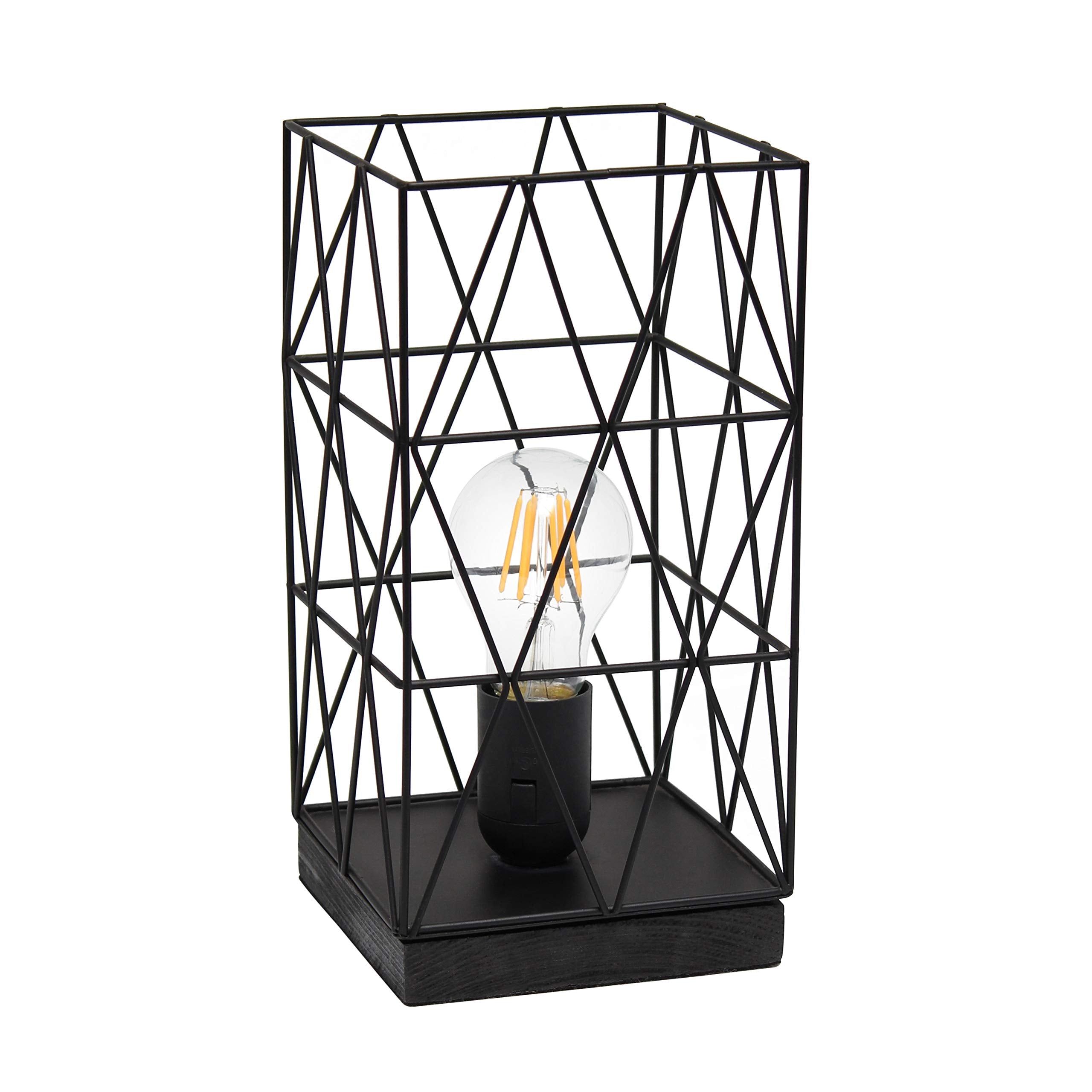 Simple Designs LT1073-BLK Metal Table Lamp, Geometric Square, 1 Count, Black