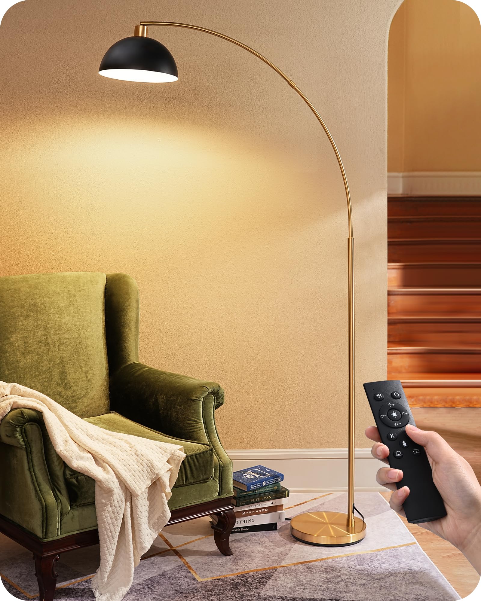 EDISHINE 78.3'' Mid Century Modern Floor Lamp, Tall Standing Lamp with Remote, Rotatable LampHead, Brass Floor Lamps for Living 