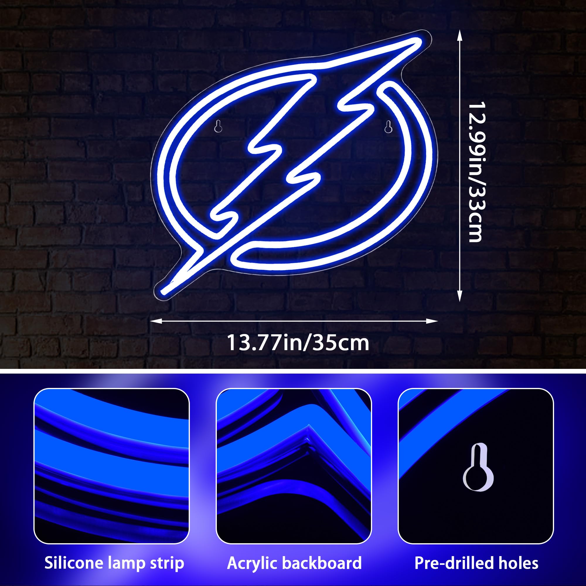 LALAON Ice Hockey Neon Sign Wall Decor LED Light 13.8x12.99in Blue Tampa Model ZKXD10003