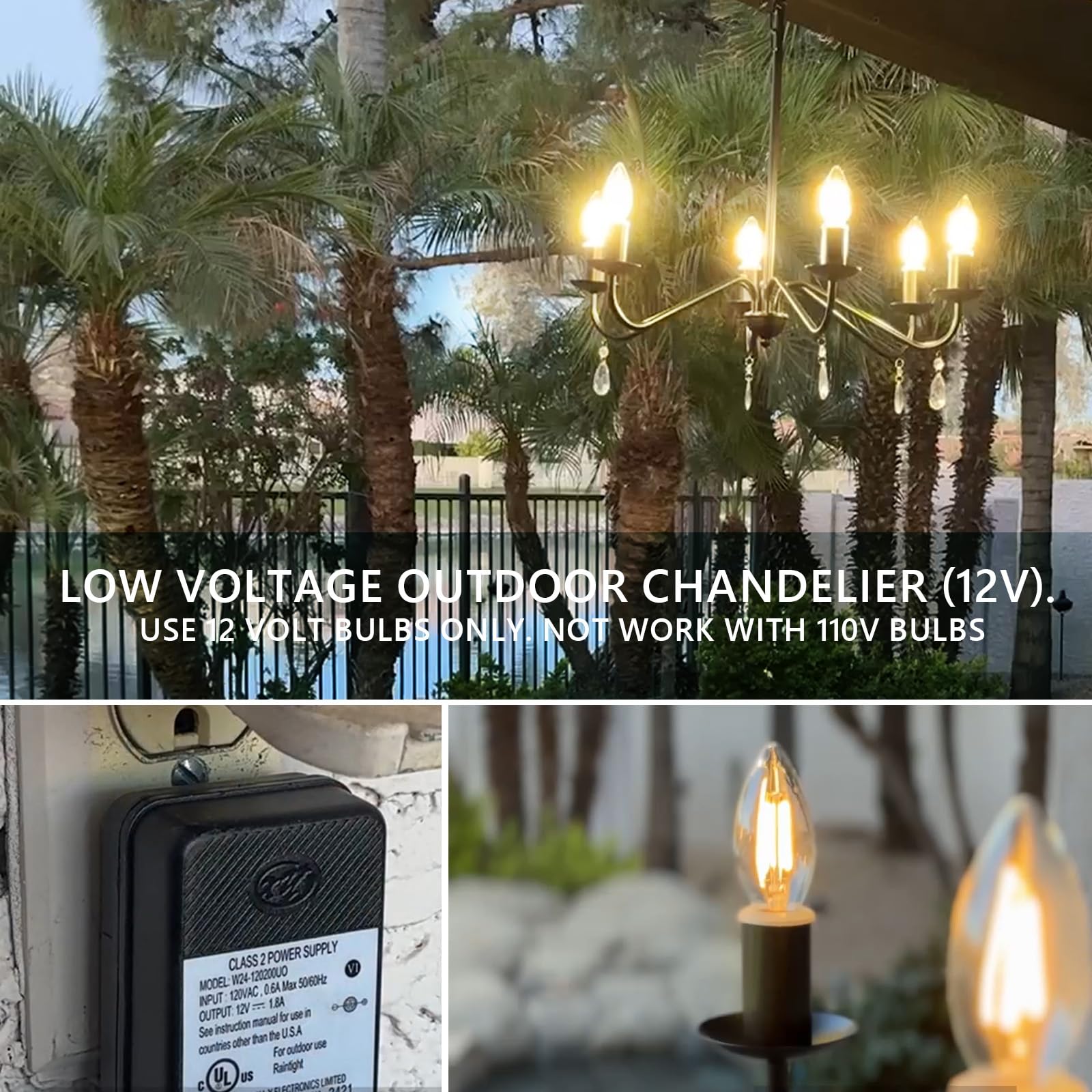 Brink House Black Farmhouse Outdoor 6 Light Plug-In Chandelier H19   Xw23   , Curved Black Arms, And 12 Volt, Ip65 Water Resista
