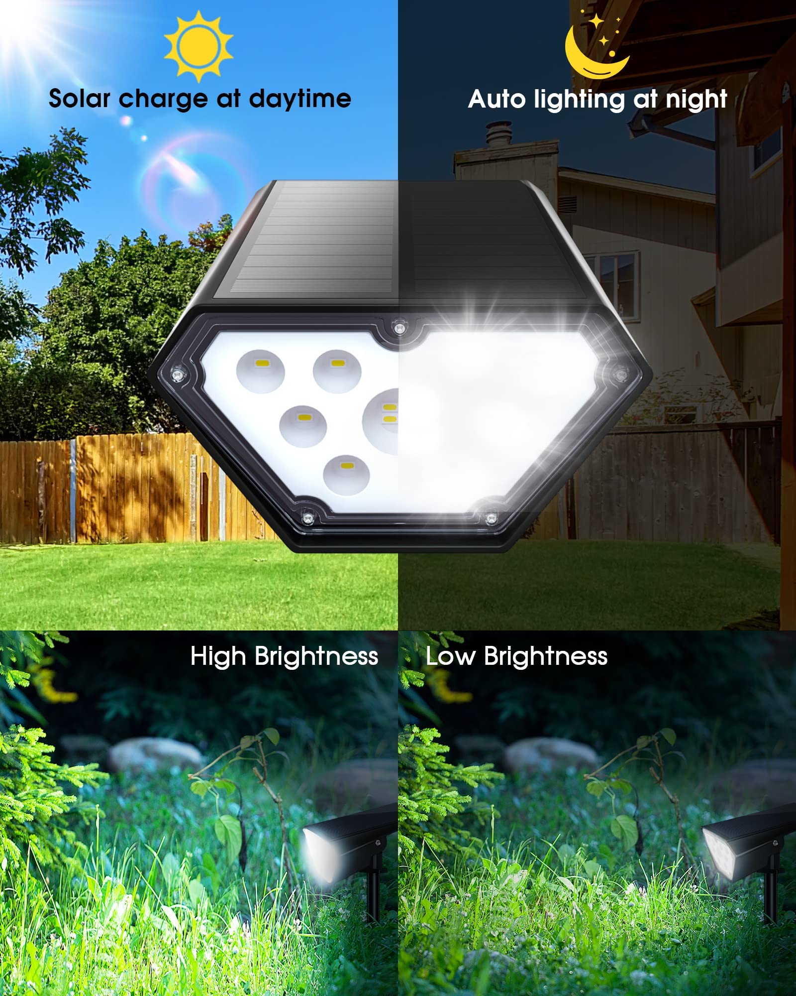 Biling Solar Spot Lights - 700 Lumen Waterproof Landscape Uplights, 4 Pack, White, IP67 for Yard, Garden, Patio, Driveway, Pool