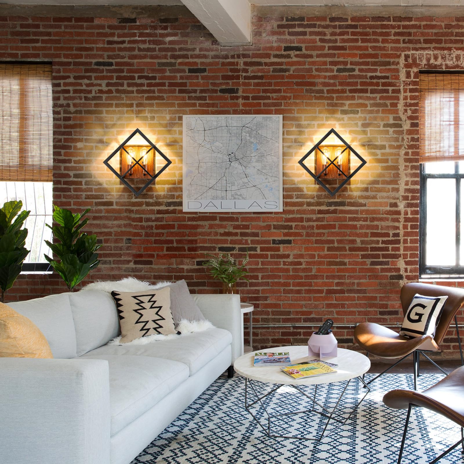 Fengkedu 2 Light Farmhouse Wall Sconces Black Wood Metal Wall Light With Square Cage Hardwired Wall Mount Lamp For Bedroom Livin