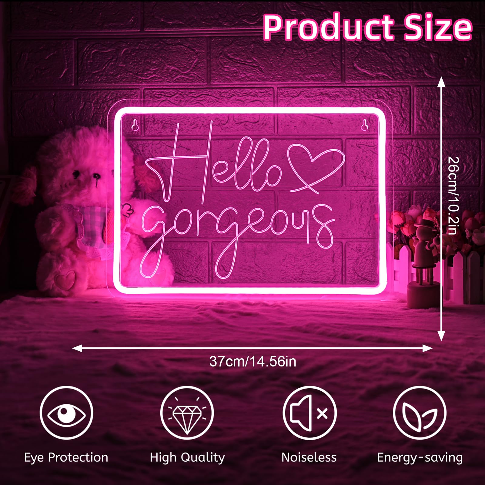 LUCUNSTAR Neon Sign, LED Wall Decor, Dimmable USB Light, 50cm, Pink, inHello Gorgeousin