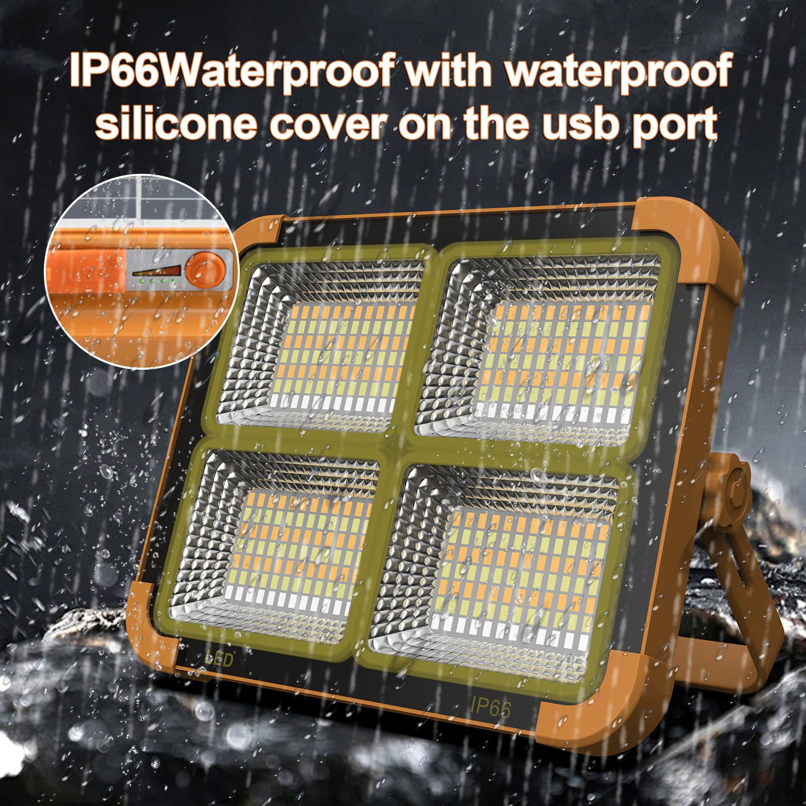 CosyEasy Portable LED Work Light 100W 16500mAh 10000 LM Rechargeable Solar Emergency Floor Light - Orange (Remote)