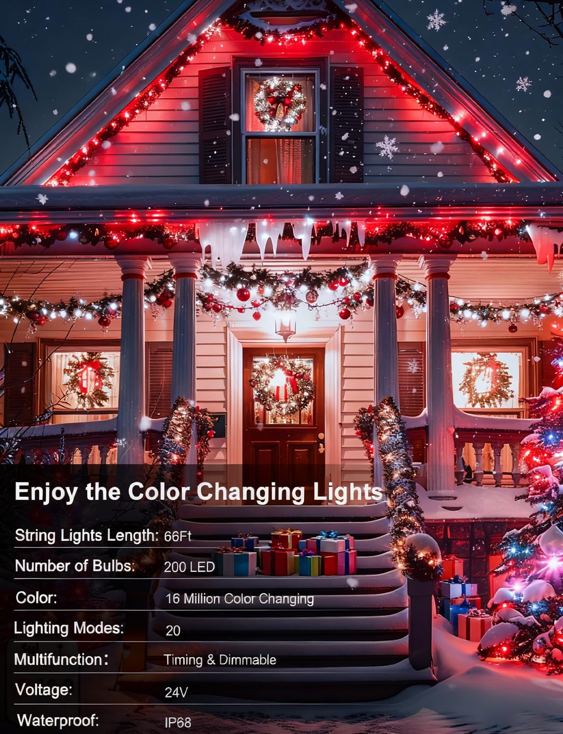 Echosari Smart String Lights, 200 Led 66Ft Rgb Color Changing Fairy Light, Music Sync, Clear Cable, Model Es-Usb-20M200String