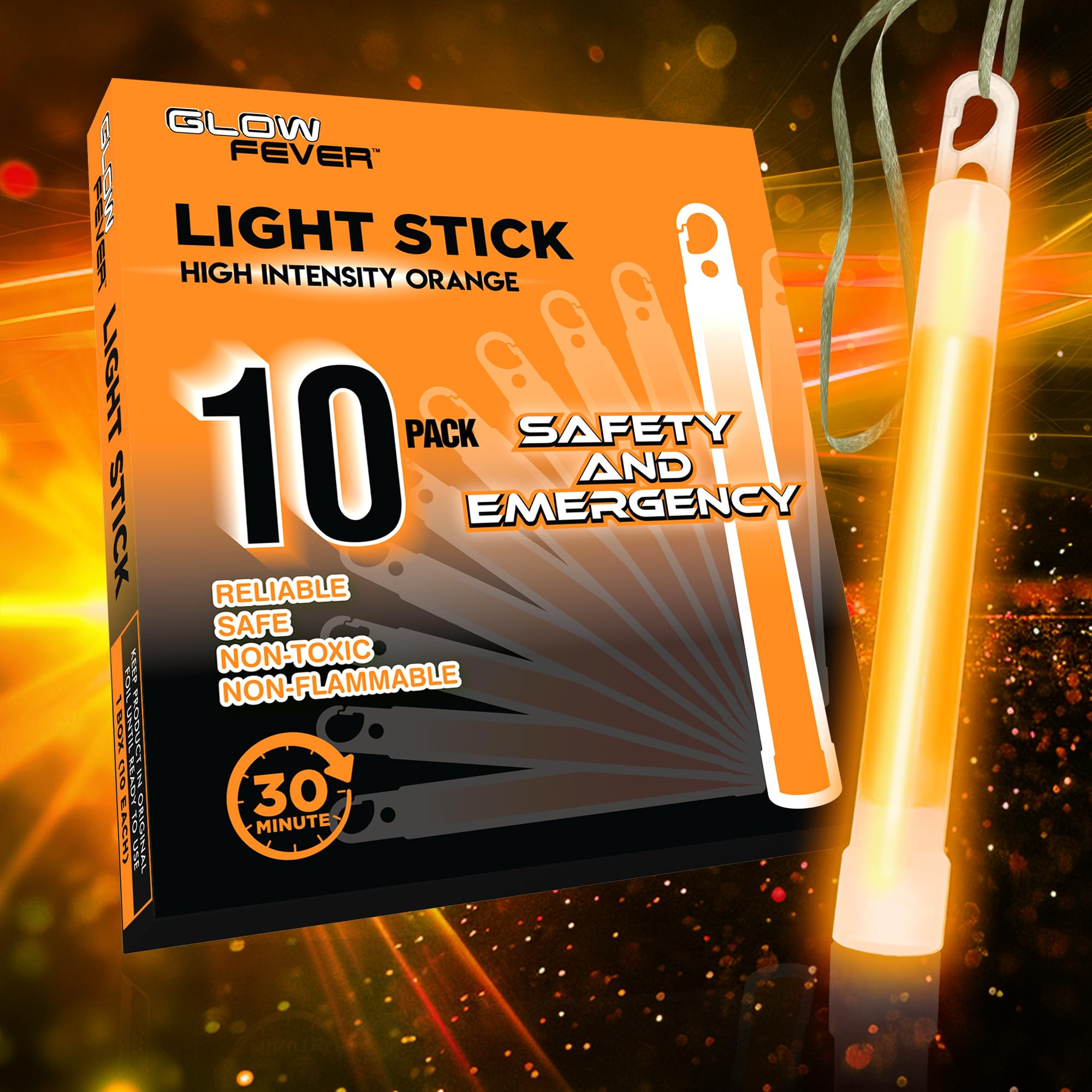 Glow Fever Glow Sticks - Military Grade, Super Bright, 30 Min Duration, 10PCS, Orange, Model 1212PRO