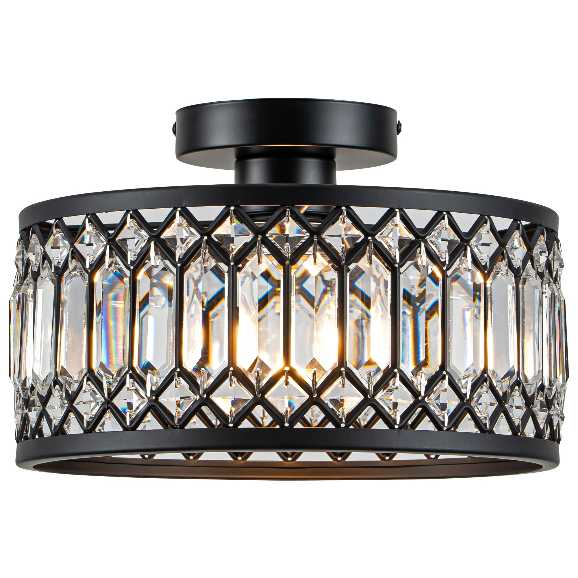 Rpzloila Crystal Ceiling Light Fixture  Modern Flush Mount Ceiling Light  Black Crystal Chandelier for Kitchen Bedroom Bathroom Entryway Hallway