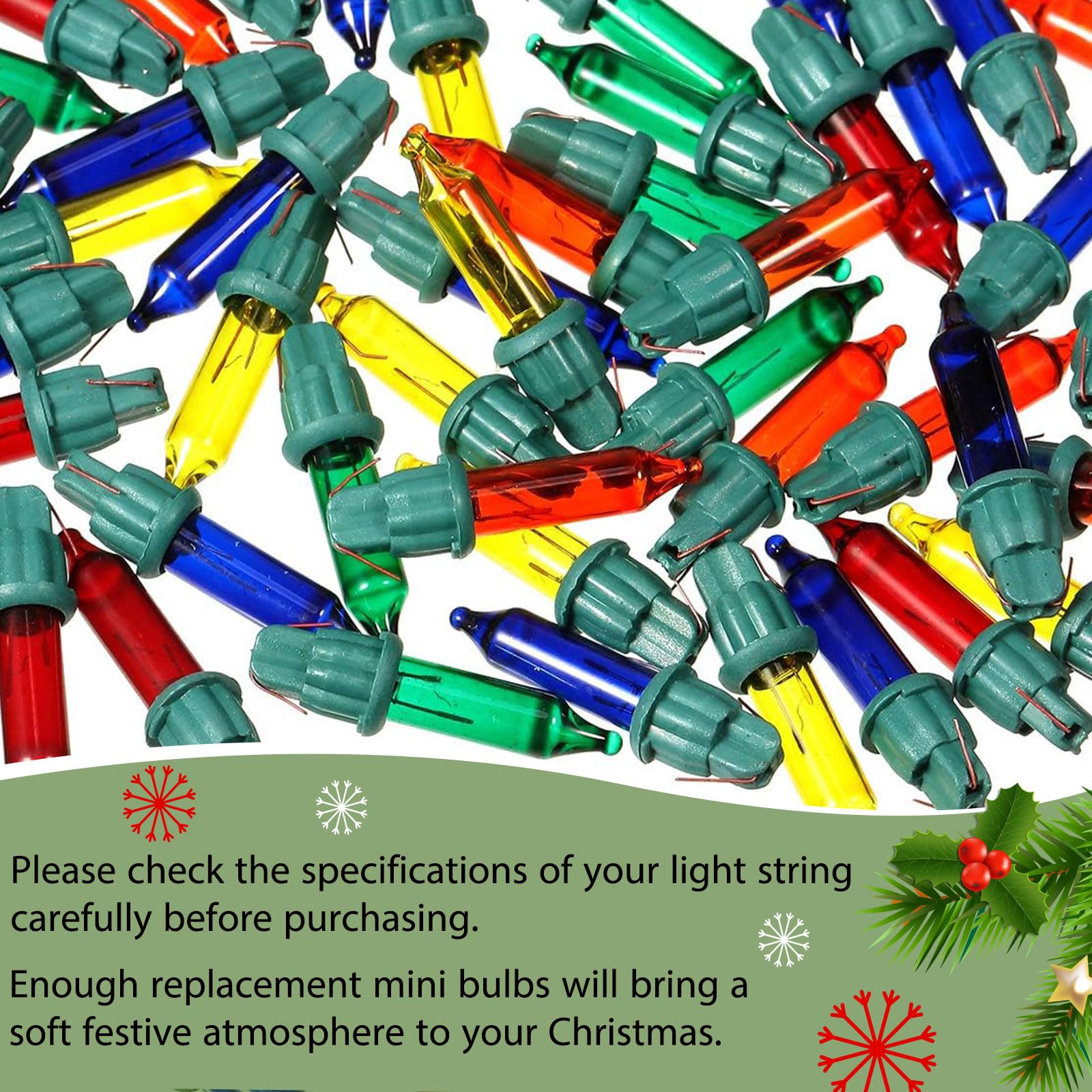 Mudder 80 Count Christmas Mini Light Bulbs, Colorful Incandescent Replacement, 12Vx0.08A, for Indoor/Outdoor Decor, Model TS-Mudder-4559