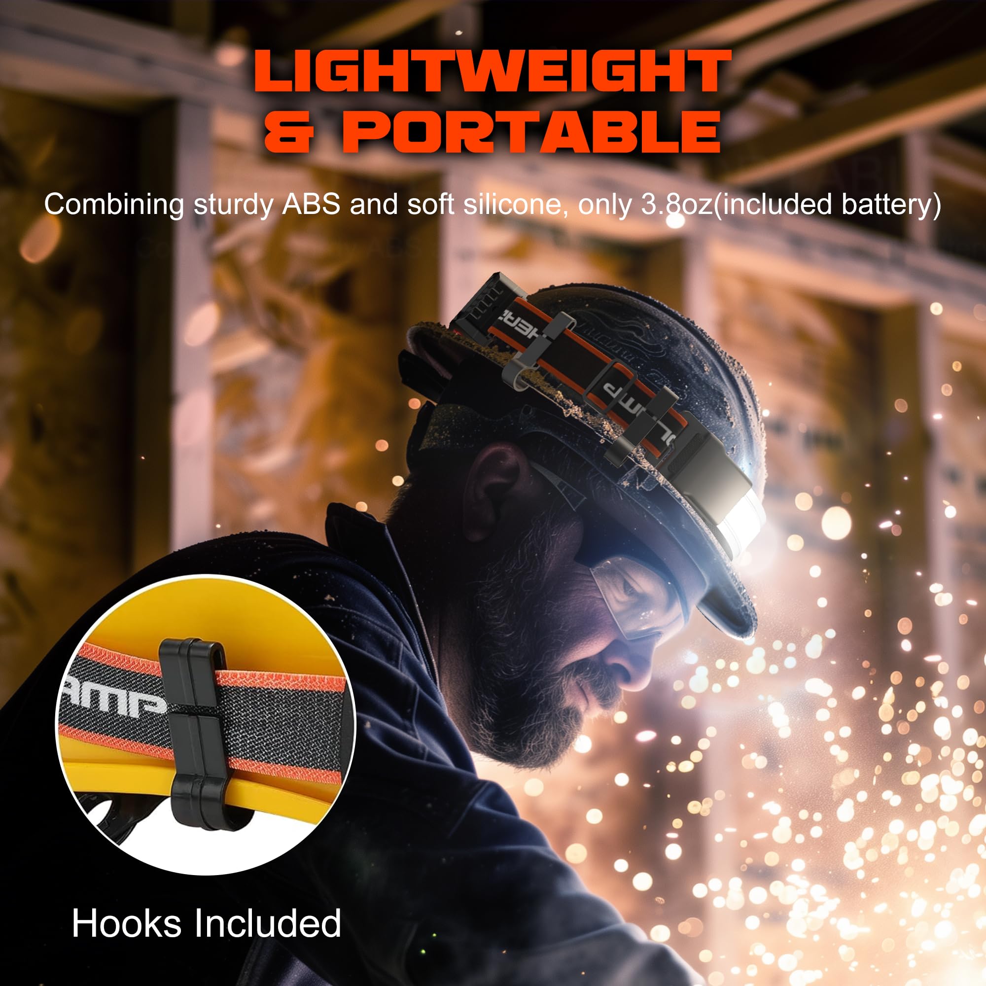 Hopedone Rechargeable Headlamp 1000 Lumens, 230° Wide-Angle, Waterproof, 2-Pack, Orange