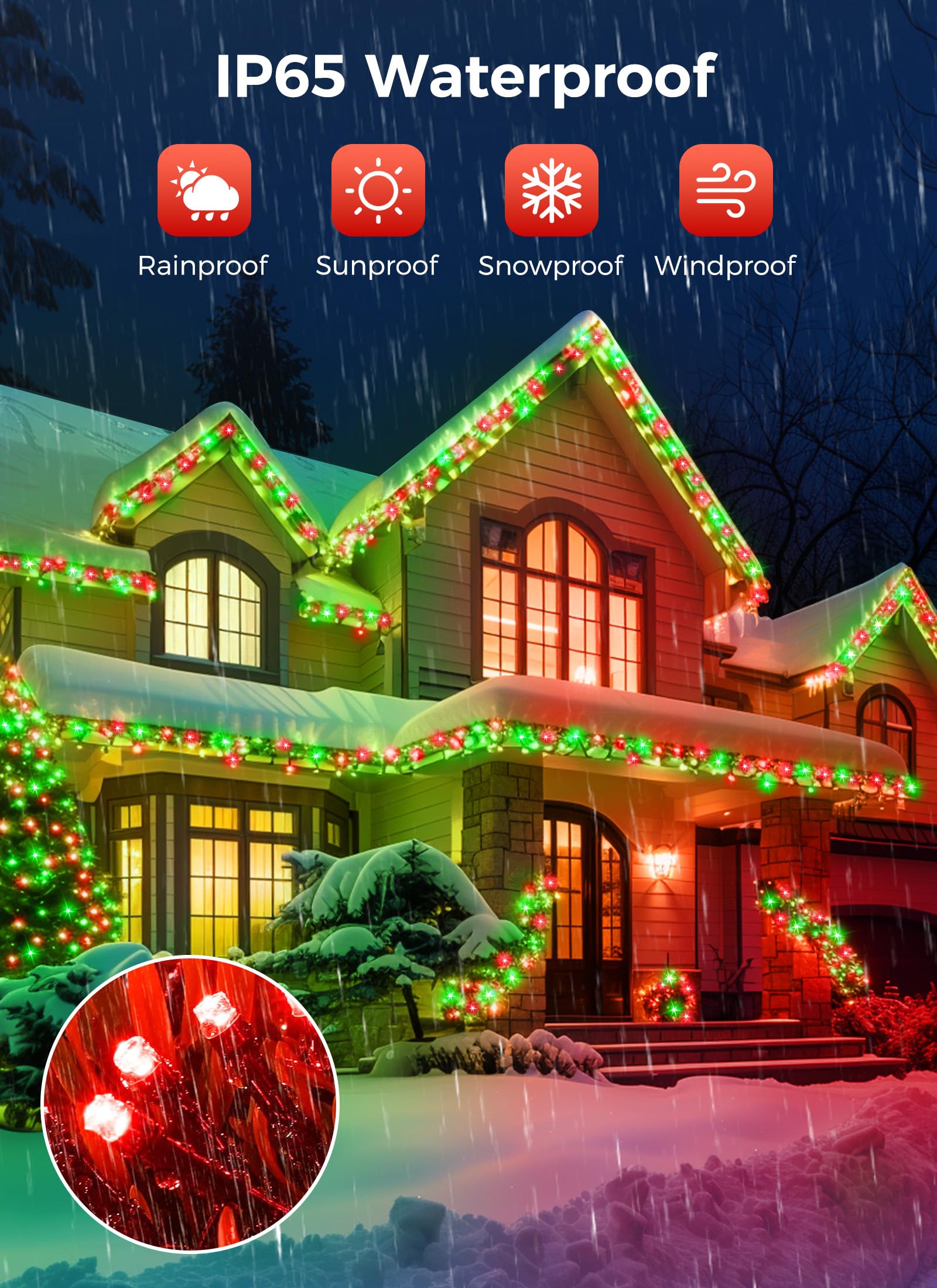 Minetom Solar Christmas Lights Outdoor Waterproof, 40Ft 100 Led Solar Lights With 8 Modes, Solar Christmas Outdoor Decoration, Solar String Lights For Outside House Tree Party Yard, Red & Green