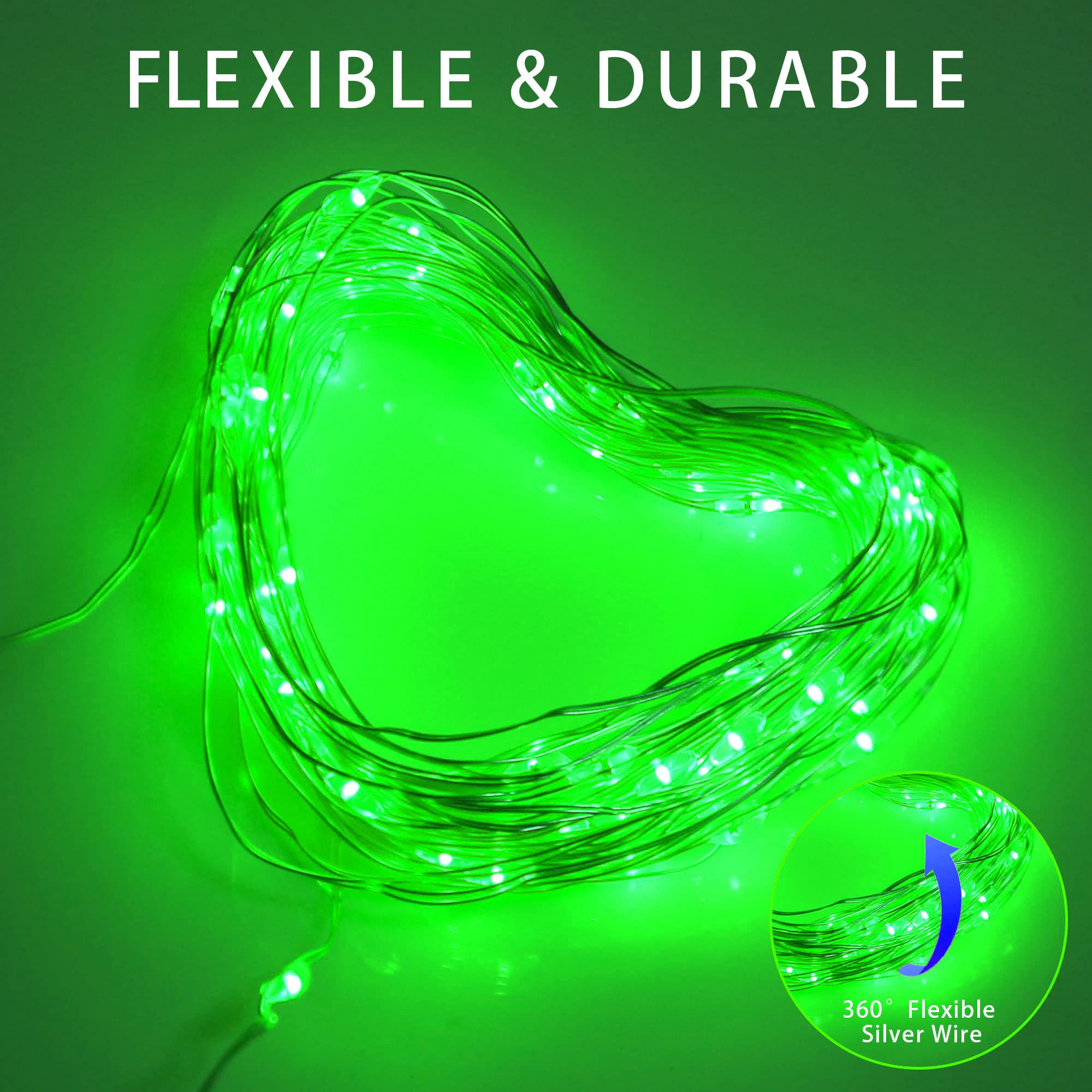 Yaozhou St Patricks Day Decorations Green Solar String Lights Outdoor Waterproof, 2 Pack Each 100Led 8 Modes Copper Fairy Lights For Garden, Patio, Fence, Balcony