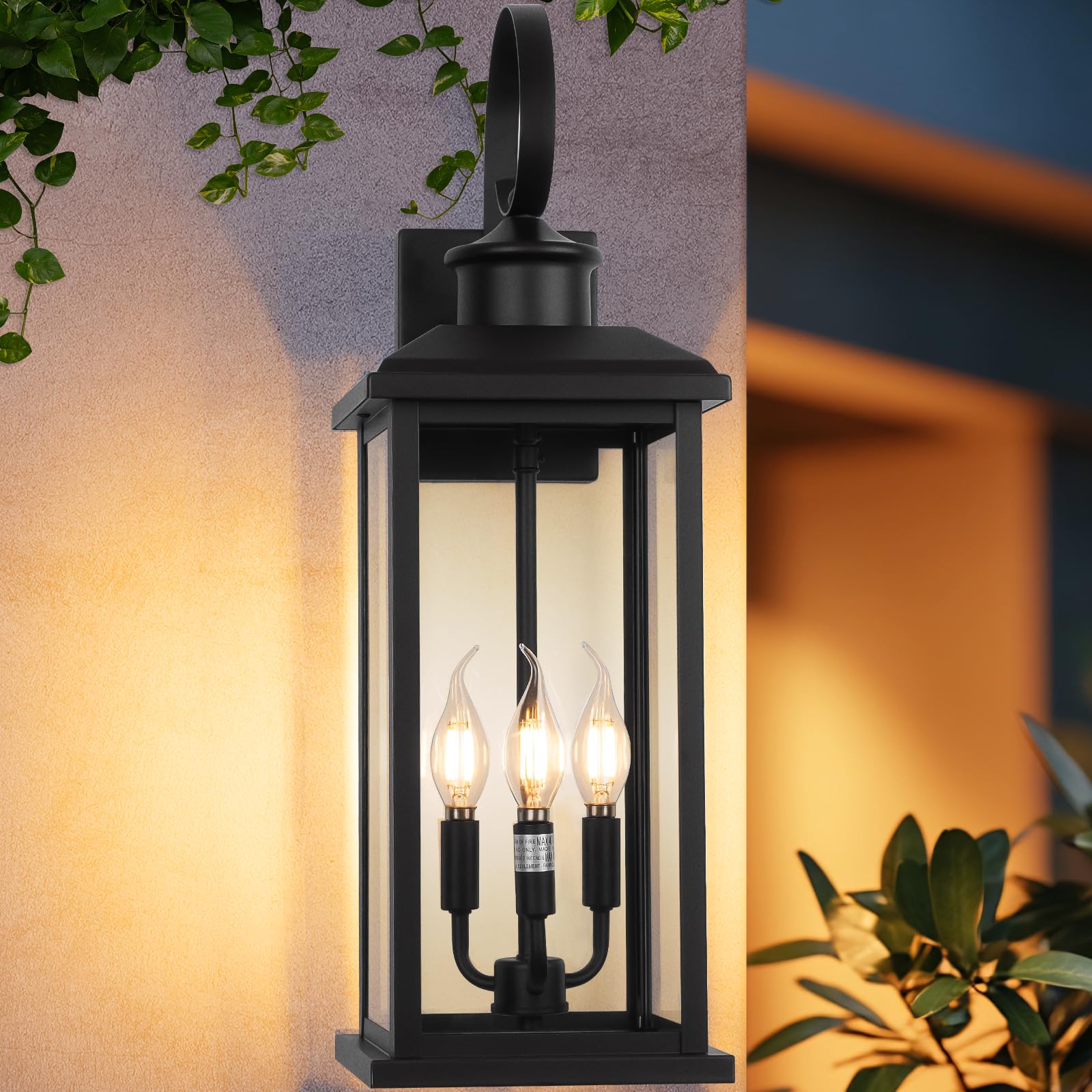 Siafavoi Large Outdoor Wall Light Fixture: 24In Black 3-Light Modern Porch Lantern  Waterproof Exterior Lighting Sconce Wall Mount  Outside Lamp For House Garage E12 Base
