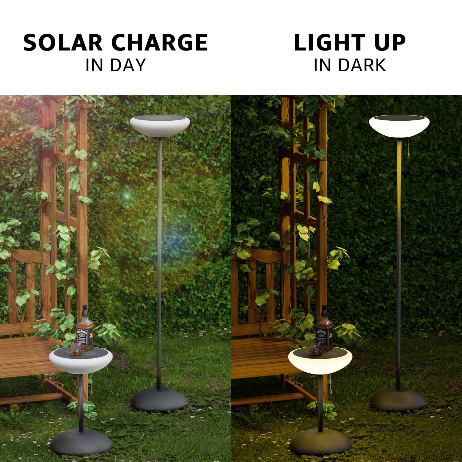 Ggii Solar Outdoor Floor Lamp Usb Portable Speaker Dimmable Led Rechargeable Rgb Warm White Lights For Yard Garden Patio(Cone Ba