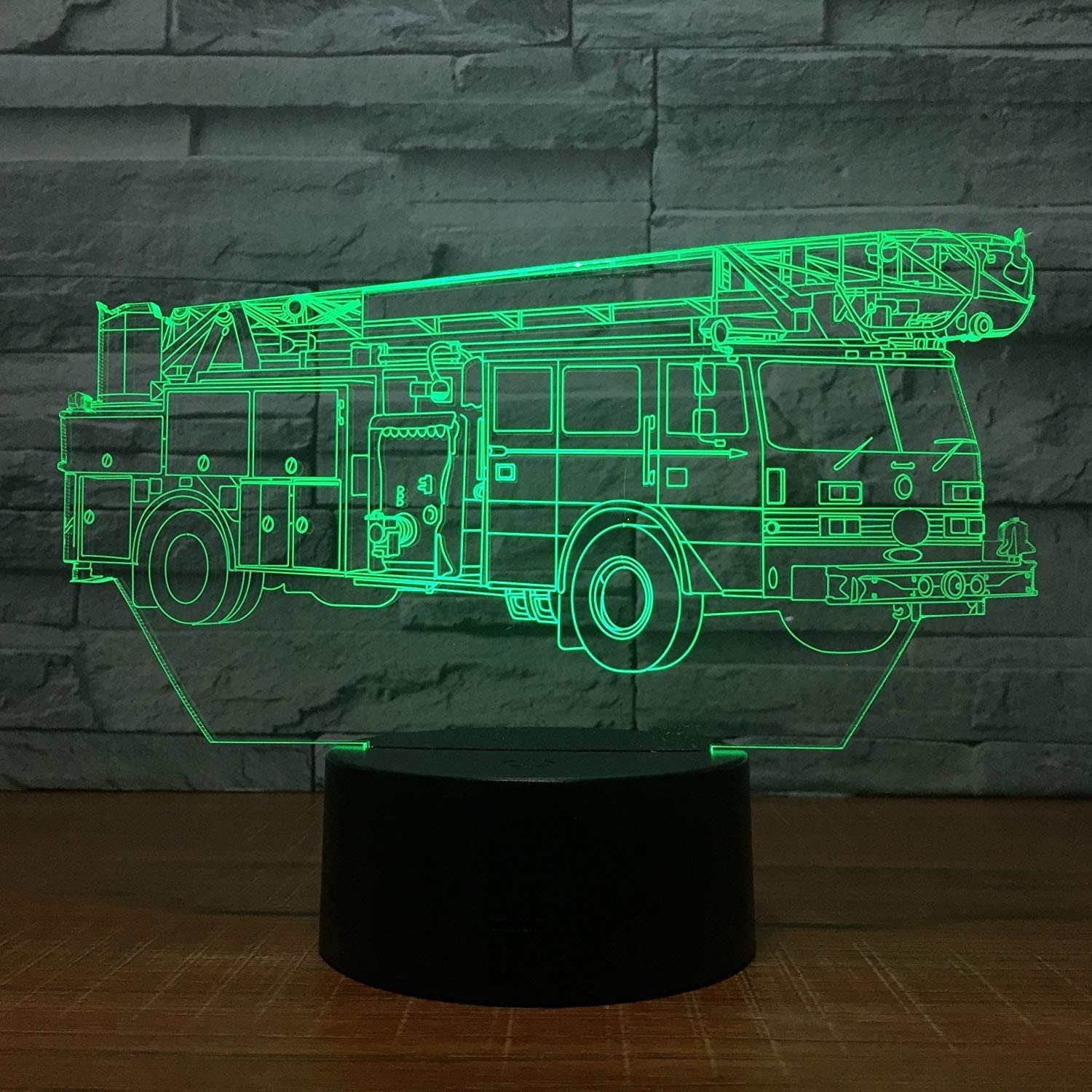 YTDZLTD 3D Fire Truck Night Light USB Remote Control 16 Colors Optical Illusion Lamp Multicolored