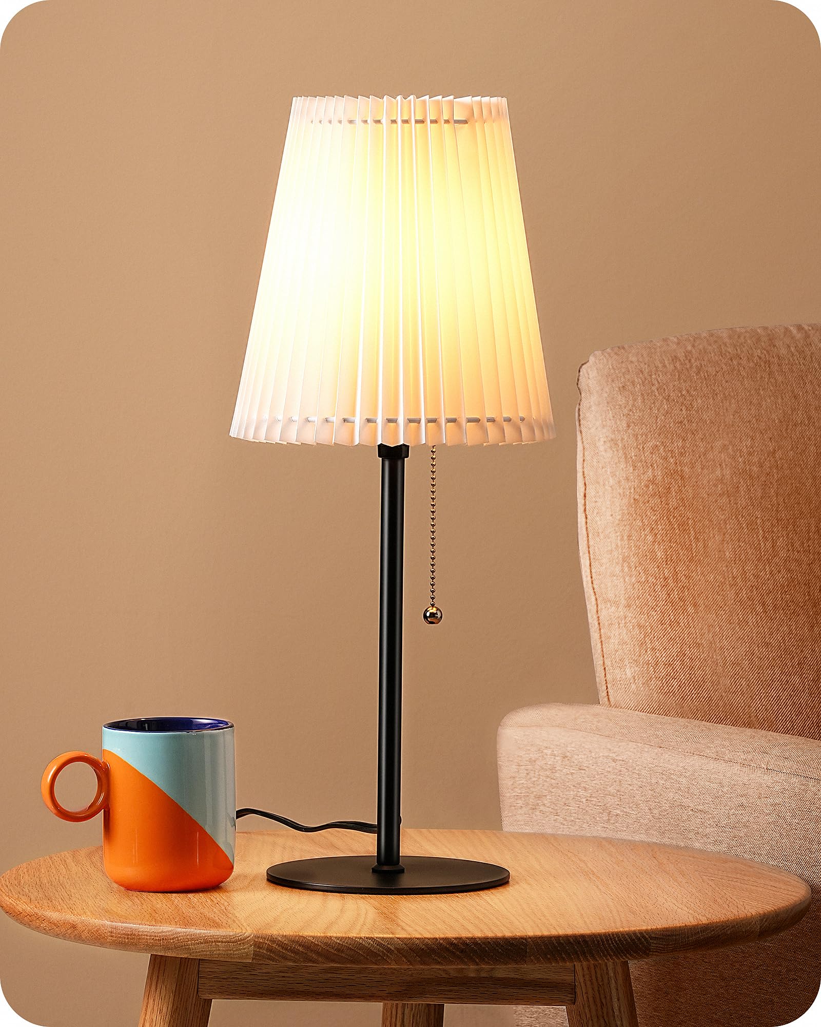 Edishine 19.09'' Tall Table Lamp, Modern Bedside Lamp, Trapezoidal White Paper Origami Lampshade, Pull Chain Switch & E26 Socket