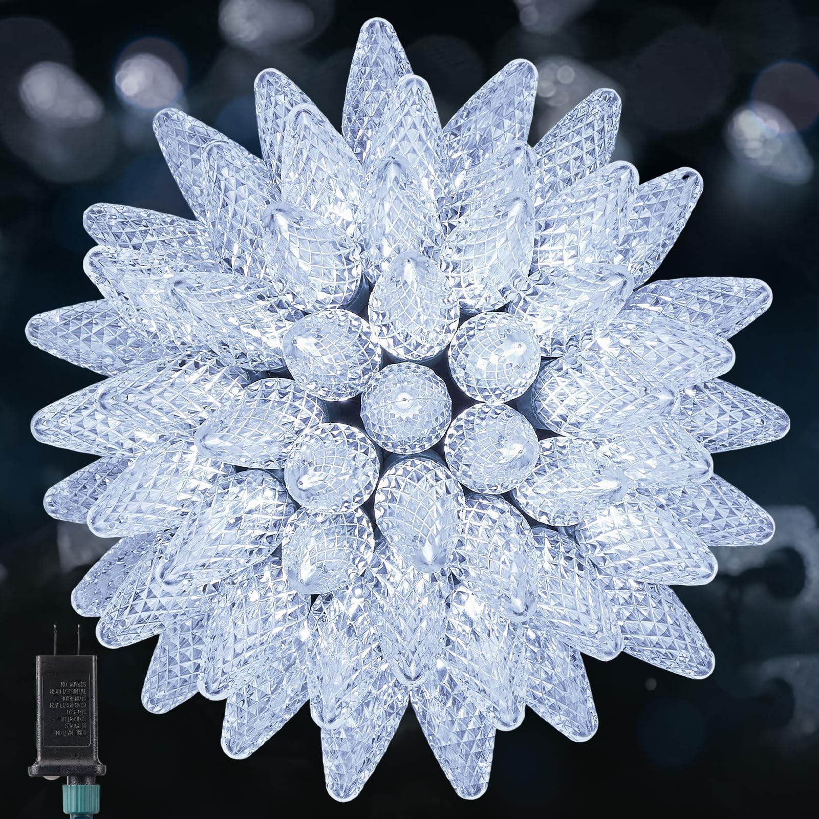 Minetom C9 Christmas Lights Outdoor  72 Ft 110 Led C9 String Lights  8 Modes & Timer Connectable Waterproof For Christmas Tree Light Indoor Outdoor Roofline Patio Outside Yard Xmas Decor  White