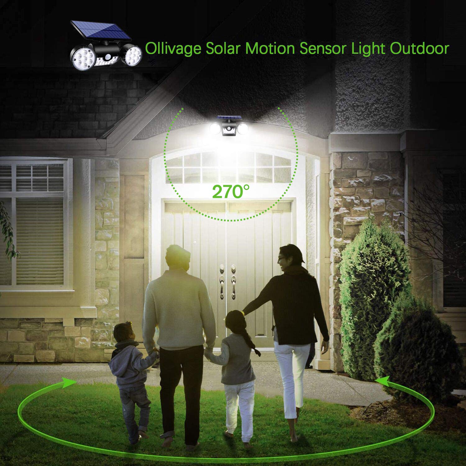 Ollivage Solar Lights Outdoor, 30 LED Motion Sensor Spotlights, IP65 Waterproof, 360° Adjustable, 4 Pack