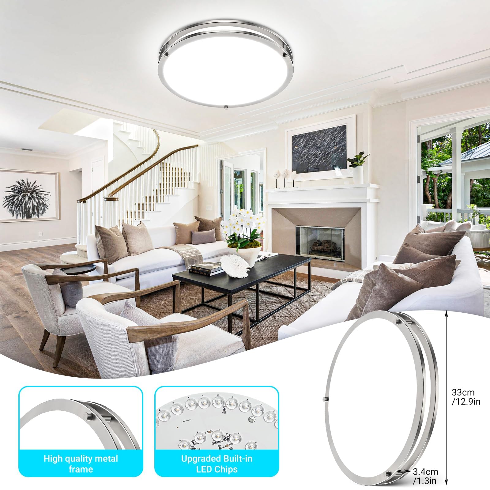 Libtit 2Pack 13 Inch Flush Mount Ceiling Lights With Remote, 24W Dimmable Led Ceiling Light With Nightlight And Timer, 3000K-650