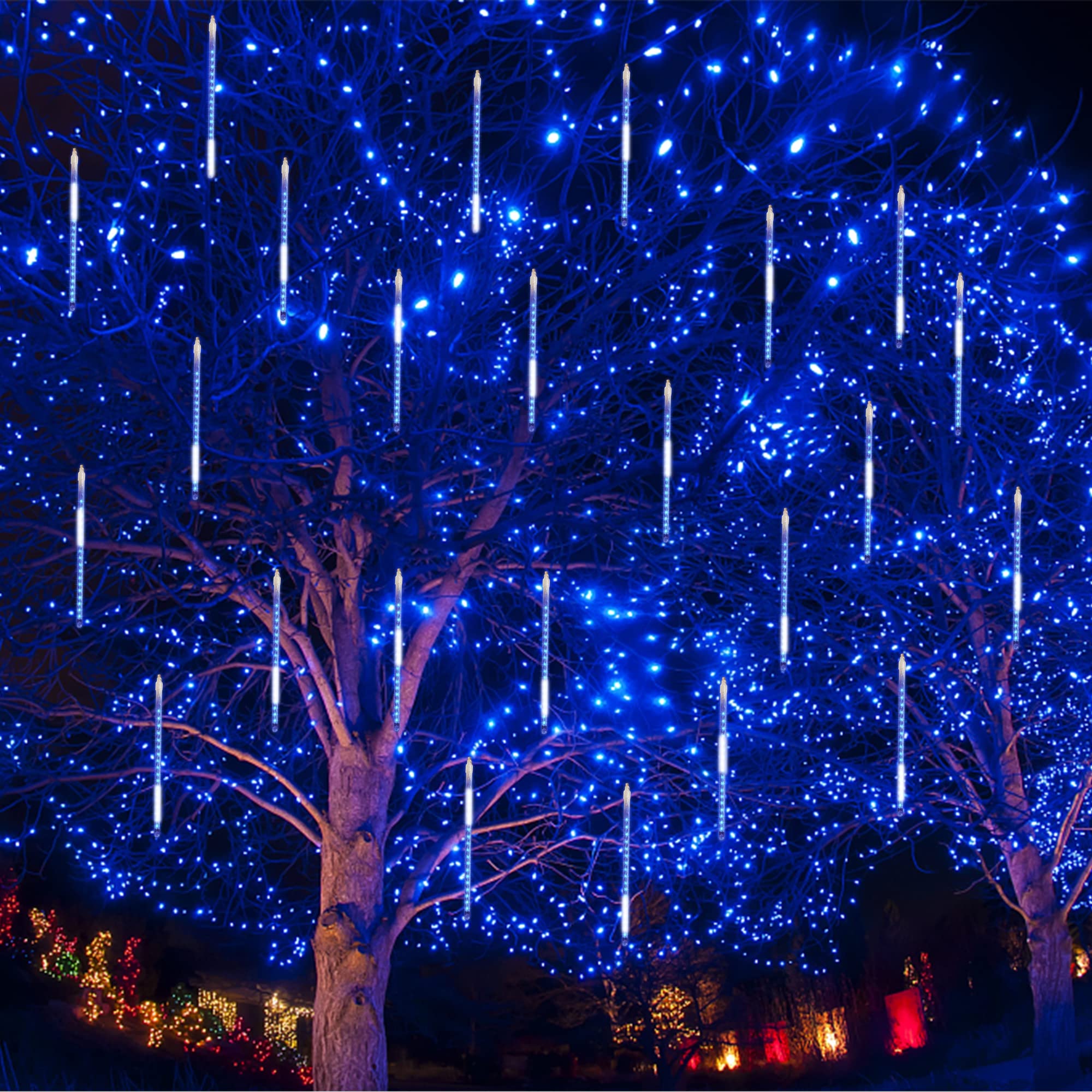 Ljlnion 24 Tubes Meteor Shower Lights, Outdoor Icicles Christmas Lights, 12 Inch 3 X 288 Led Iciclelights Snow Falling Lights, C