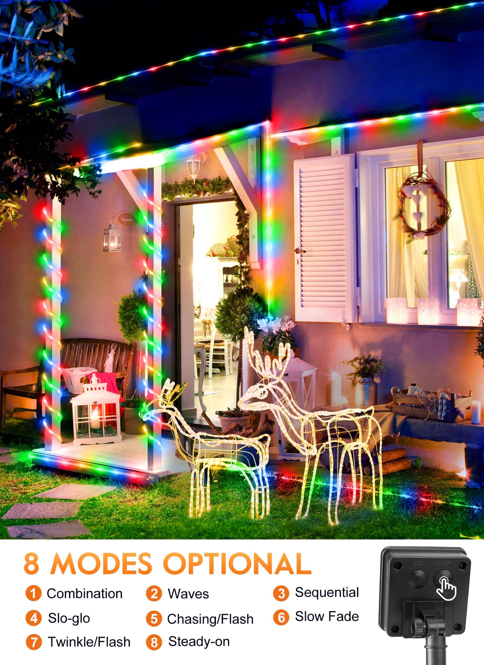 Brightown Solar Rope Lights, 39Ft 100Led Ip65 Waterproof Outdoor Solar String Lights, Solar Powered Fairy Lights With 8 Lighting Modes For Party Garden Yard Home Holiday Tree Decoration, Multicolor