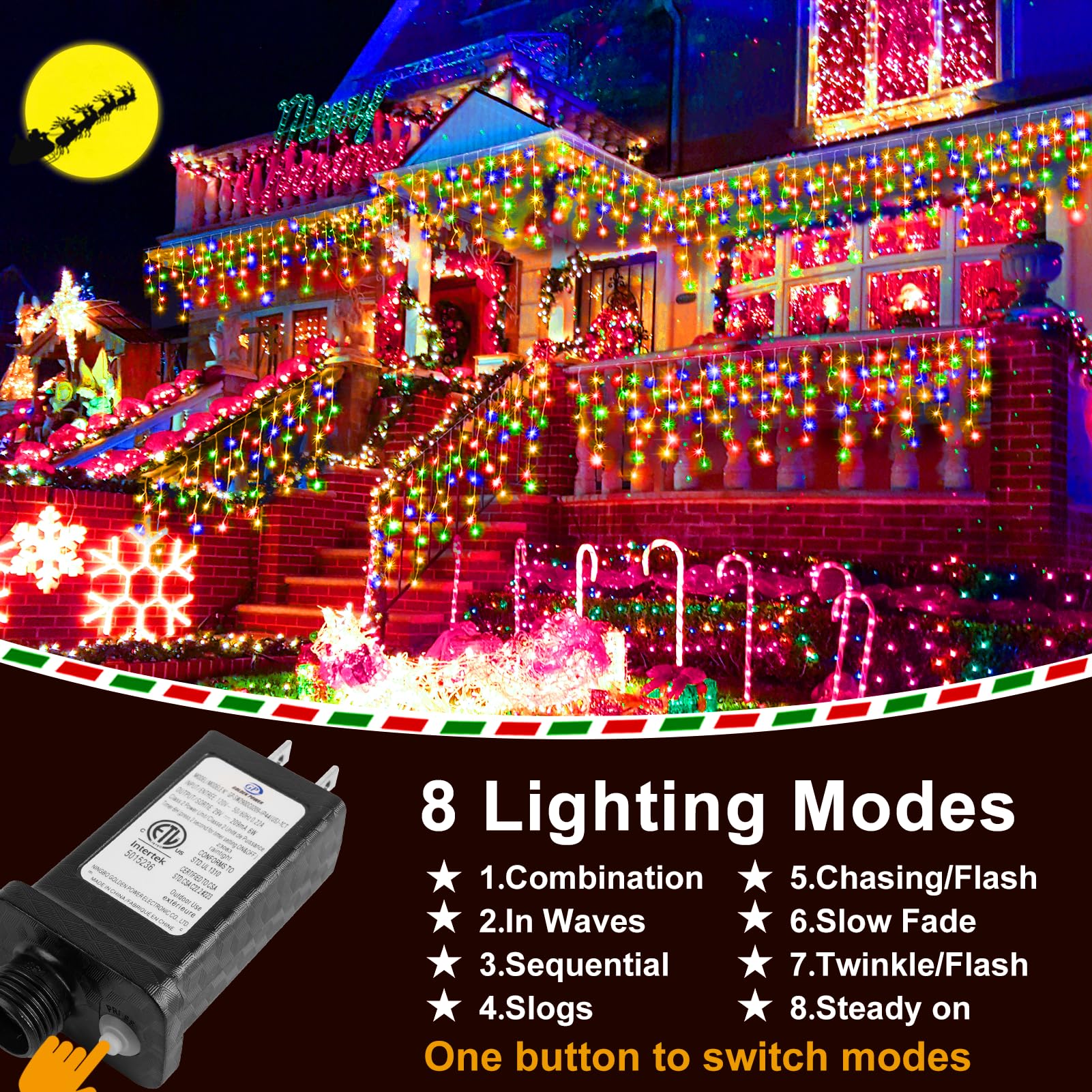 Knonew 99Ft 1216 Led Multicolor Christmas Lights - 8 Modes Curtain Fairy String Light Decor For Weddings, Parties, And Holidays