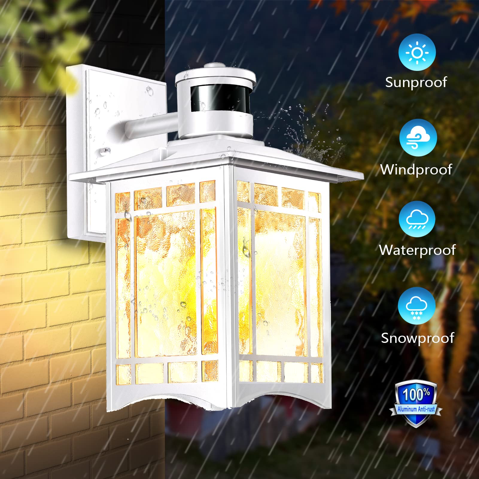 Xangqan Motion Sensor Outdoor Wall Lights White Dusk To Dawn Light Fixture For House Porch Patio