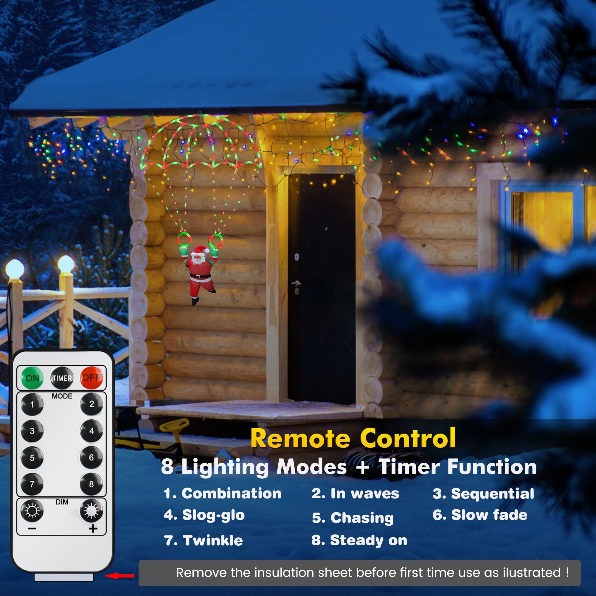 Christmas Decorations Lights Outdoor, 2.8Ft Led Christmas Parachute Lights With Santa Claus, 8 Modes & Timer Battery Operated Ha
