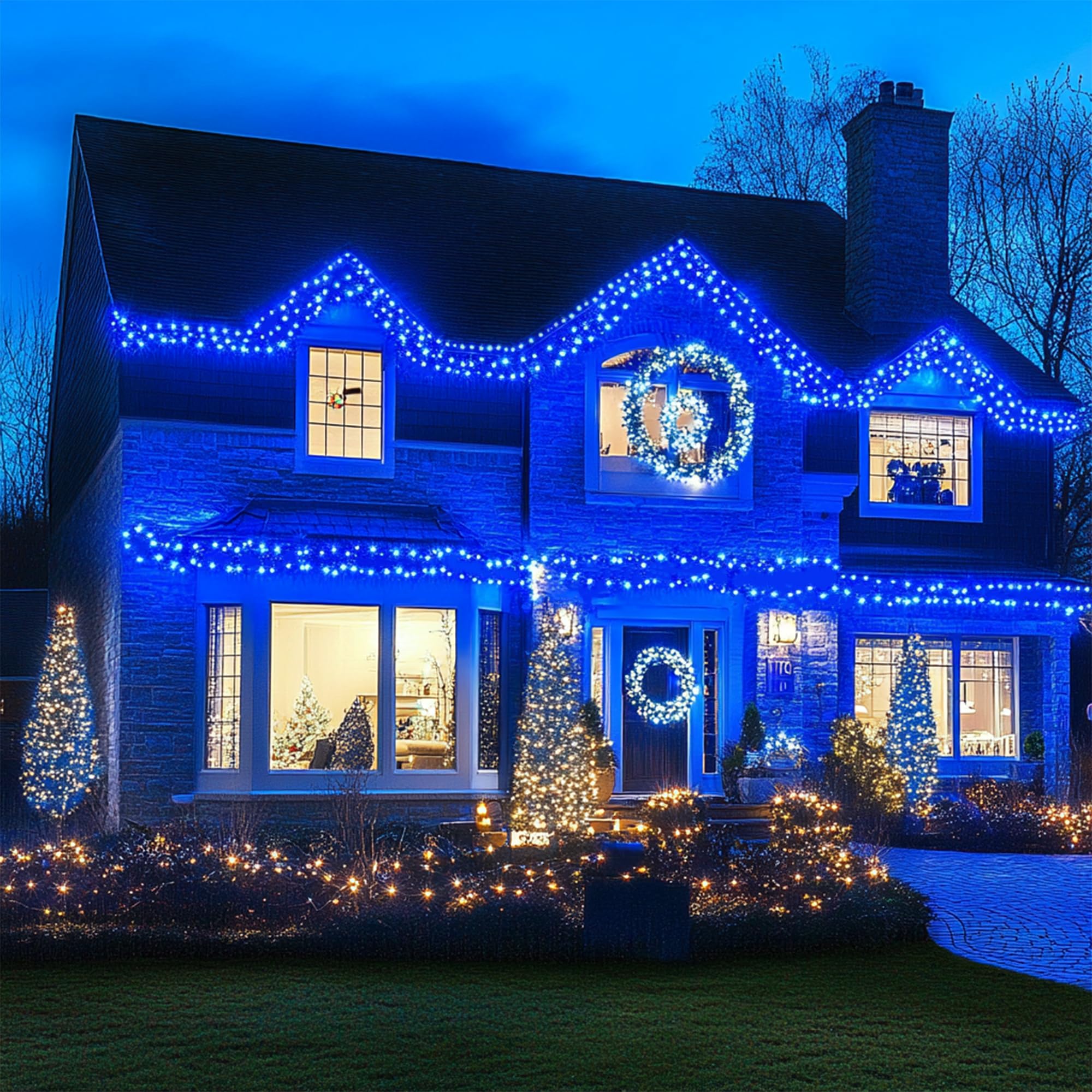 Kwaiffeo Blue Christmas Lights, 100Ft 300Led String Lights Outdoor Indoor, 8 Modes Connectable Blue Lights For Christmas Hallowe