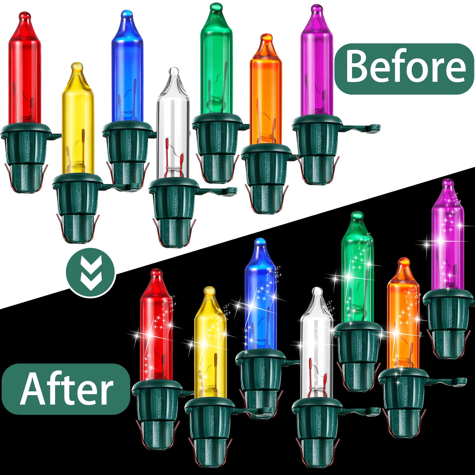 Mudder 100 Count Mini Incandescent Christmas Tree Light Bulbs - Green Base, Bright Color, 2.5V, 0.425 Watt, Prelit Xmas Decoration