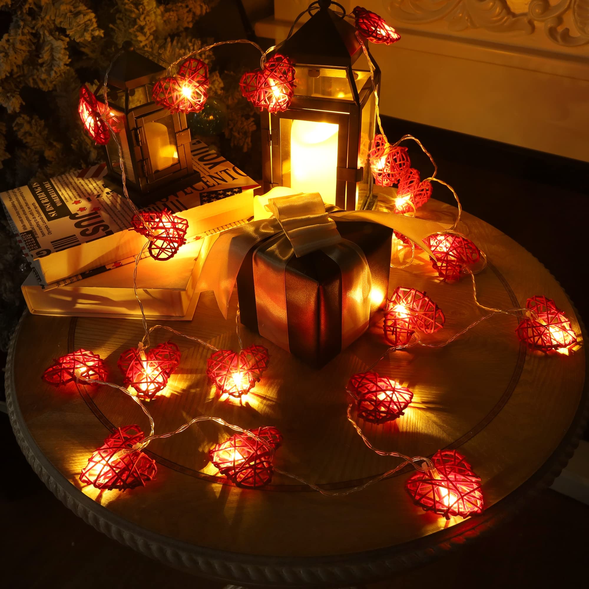 Happy Trees Valentine'S Day String Lights, 10 Ft 20 Led Heart Shape String Light, Romantic Fairy Lights Battery Operated Timer, Valentine Decor For Indoor Outdoor Wedding Anniversary Holiday Party